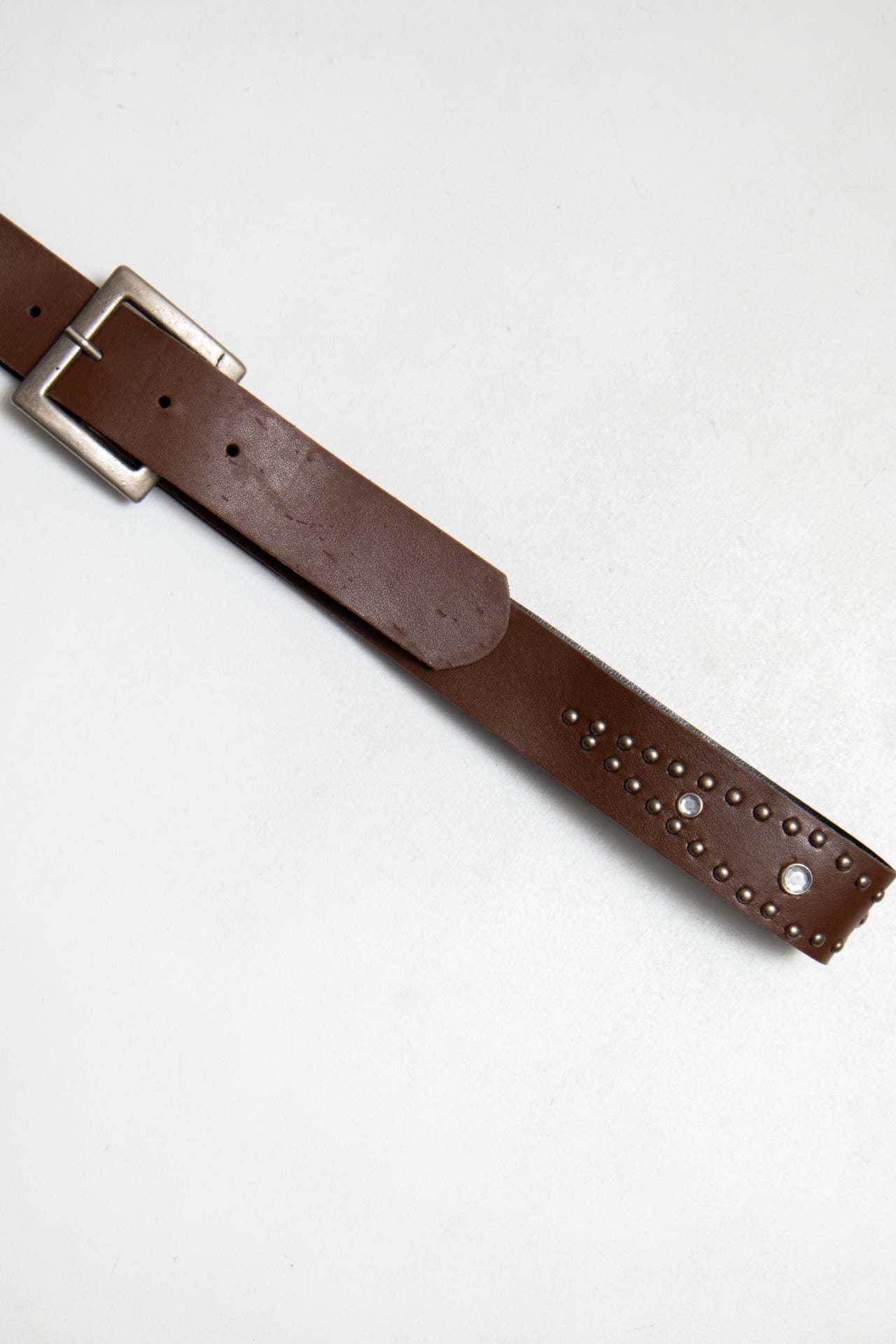 #46 Leather Studded Brown Belt | c. 188 | Size 14/16