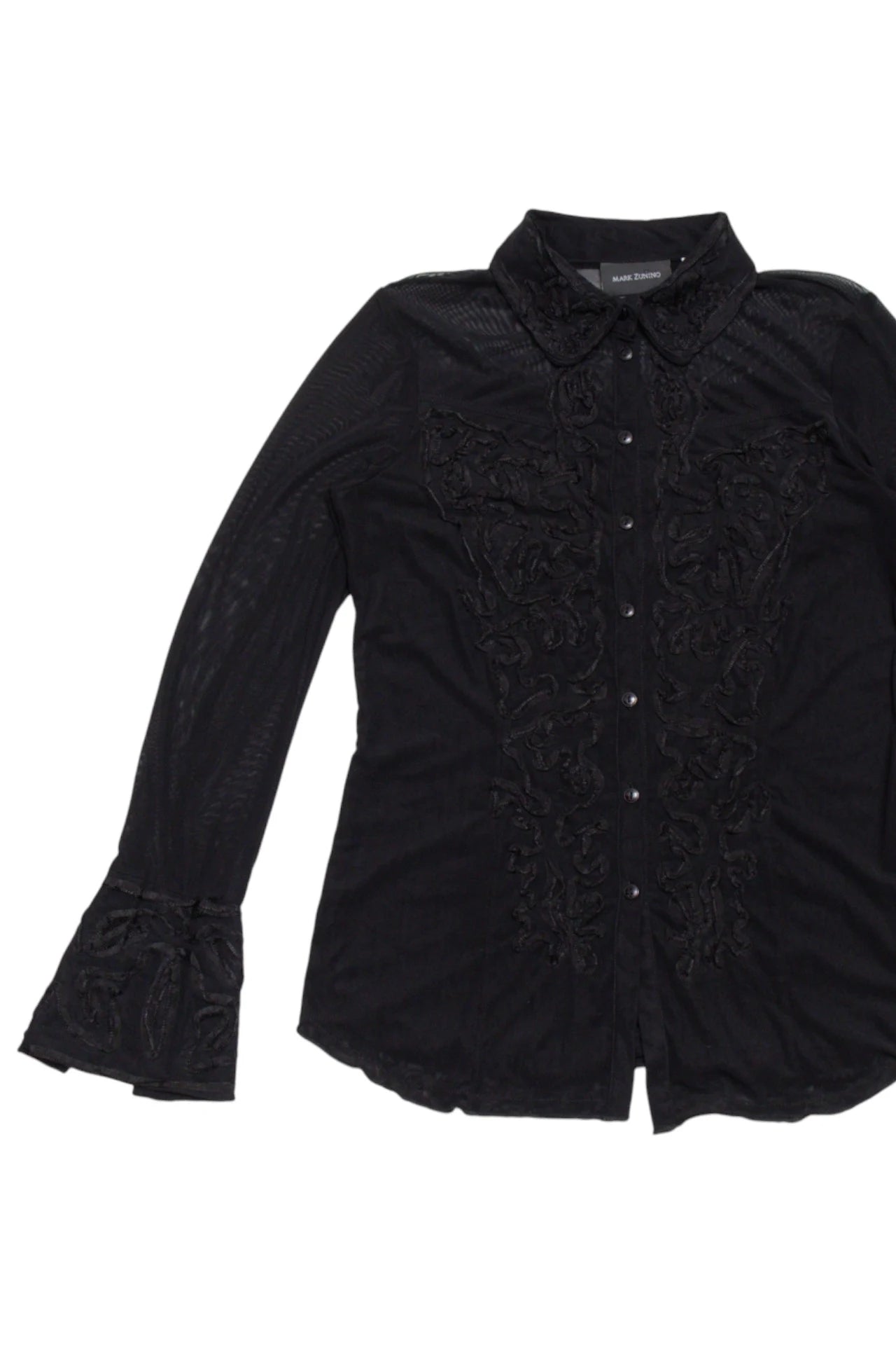 Mark Zunino Embroidered Mesh Button-up Shirt Black | c. 166 | Size 6/10