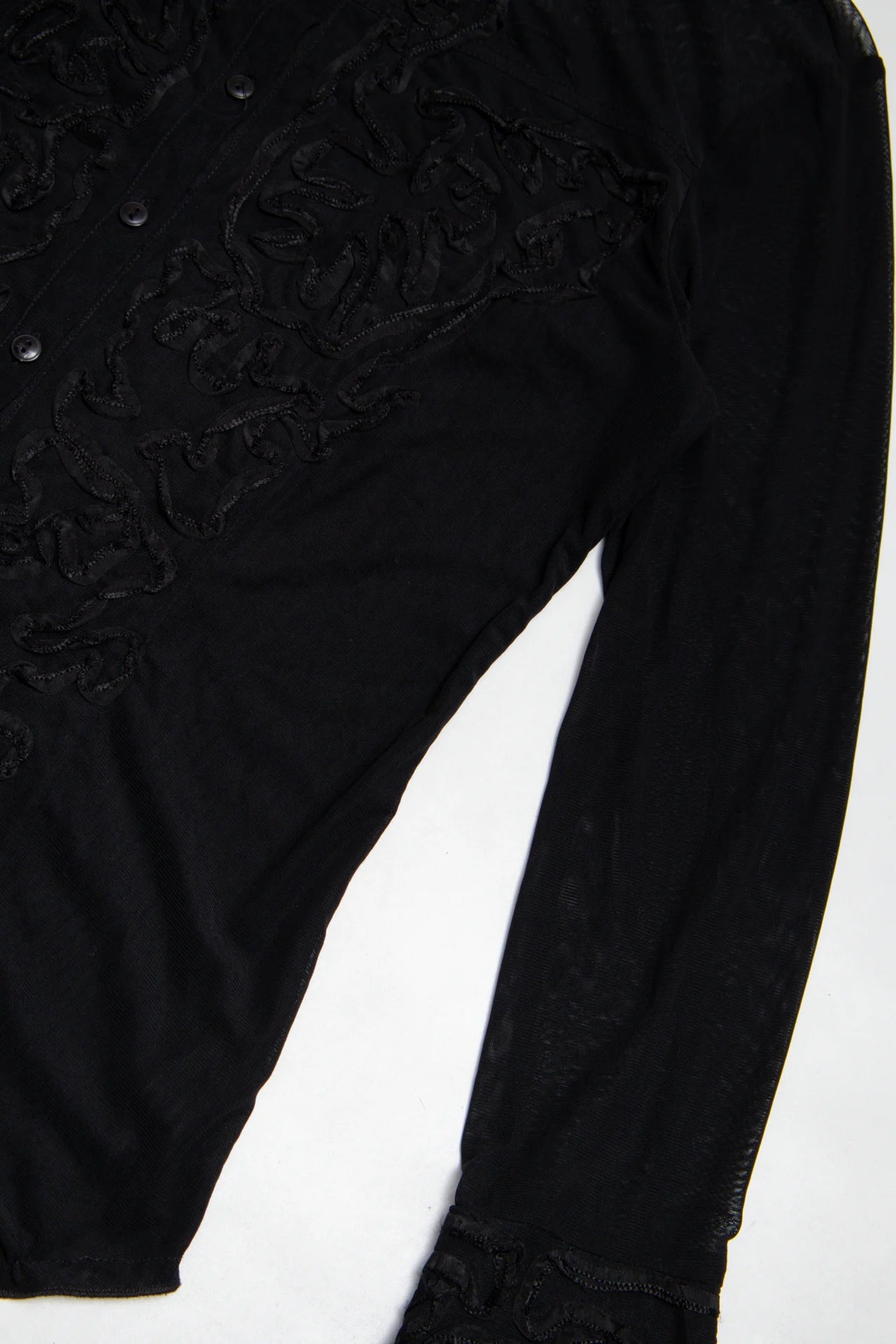 Mark Zunino Embroidered Mesh Button-up Shirt Black | c. 166 | Size 6/10