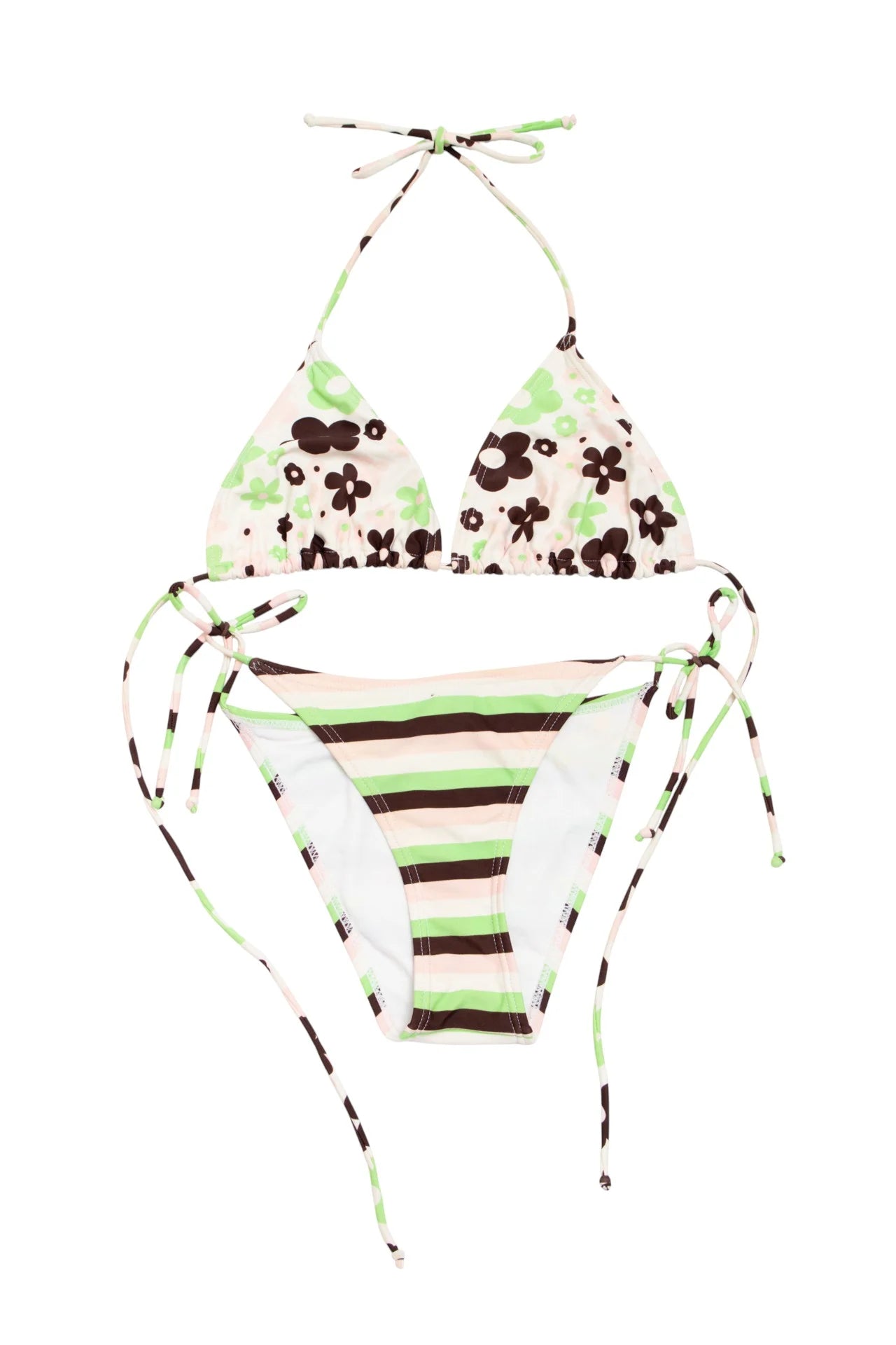 Stripe Floral Bikini Green | c. 166 | Size 8/10