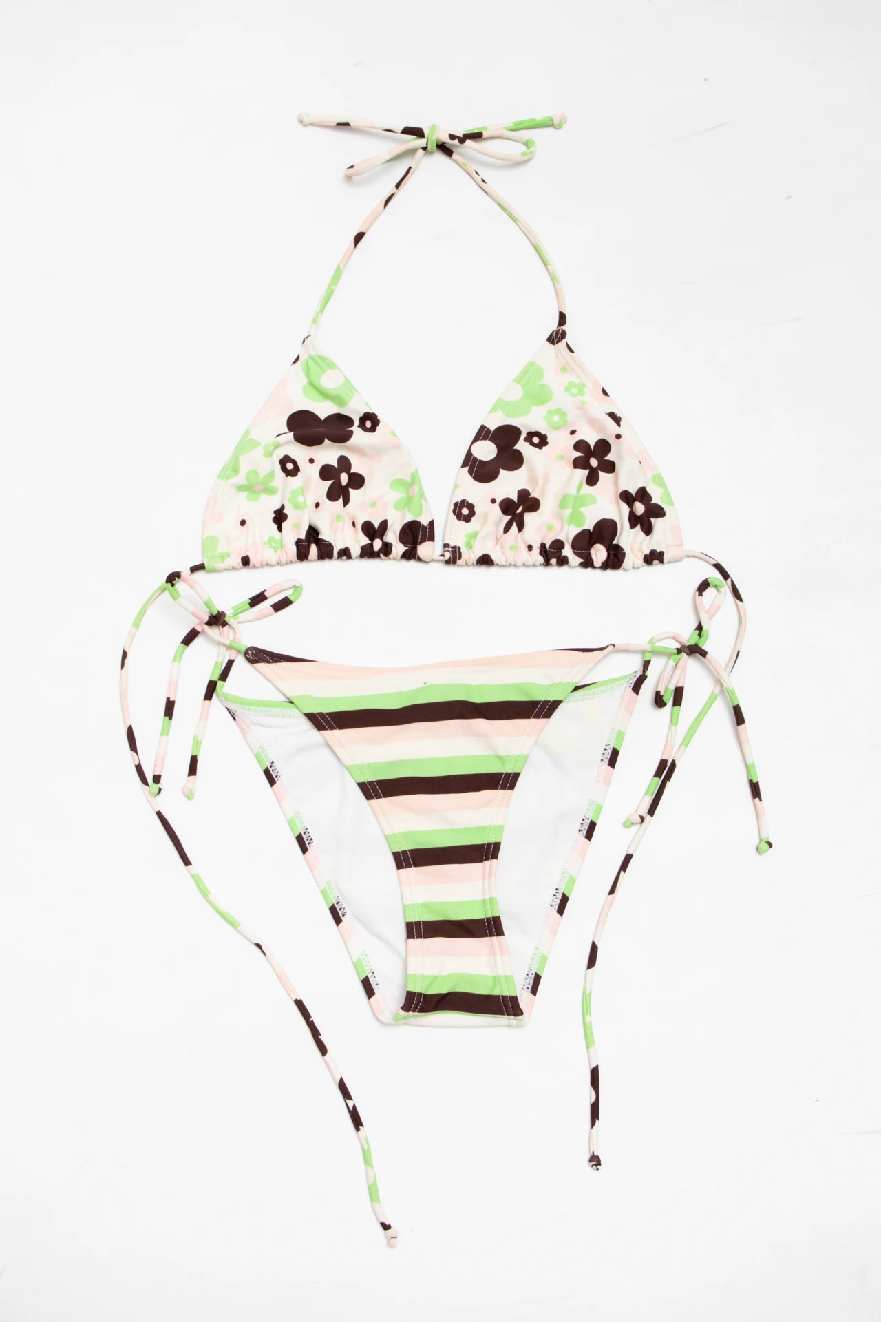 Stripe Floral Bikini Green | c. 166 | Size 8/10