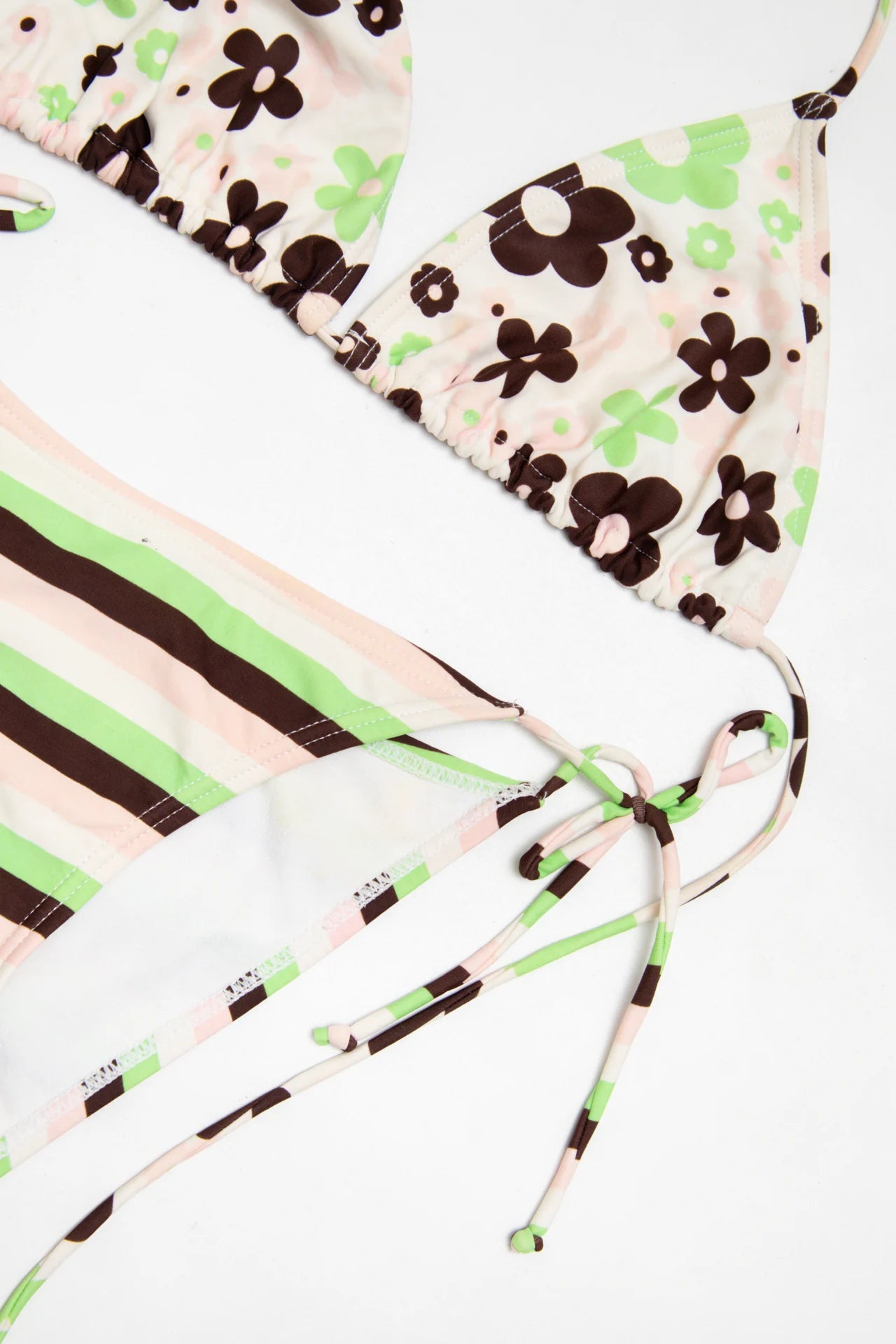 Stripe Floral Bikini Green | c. 166 | Size 8/10