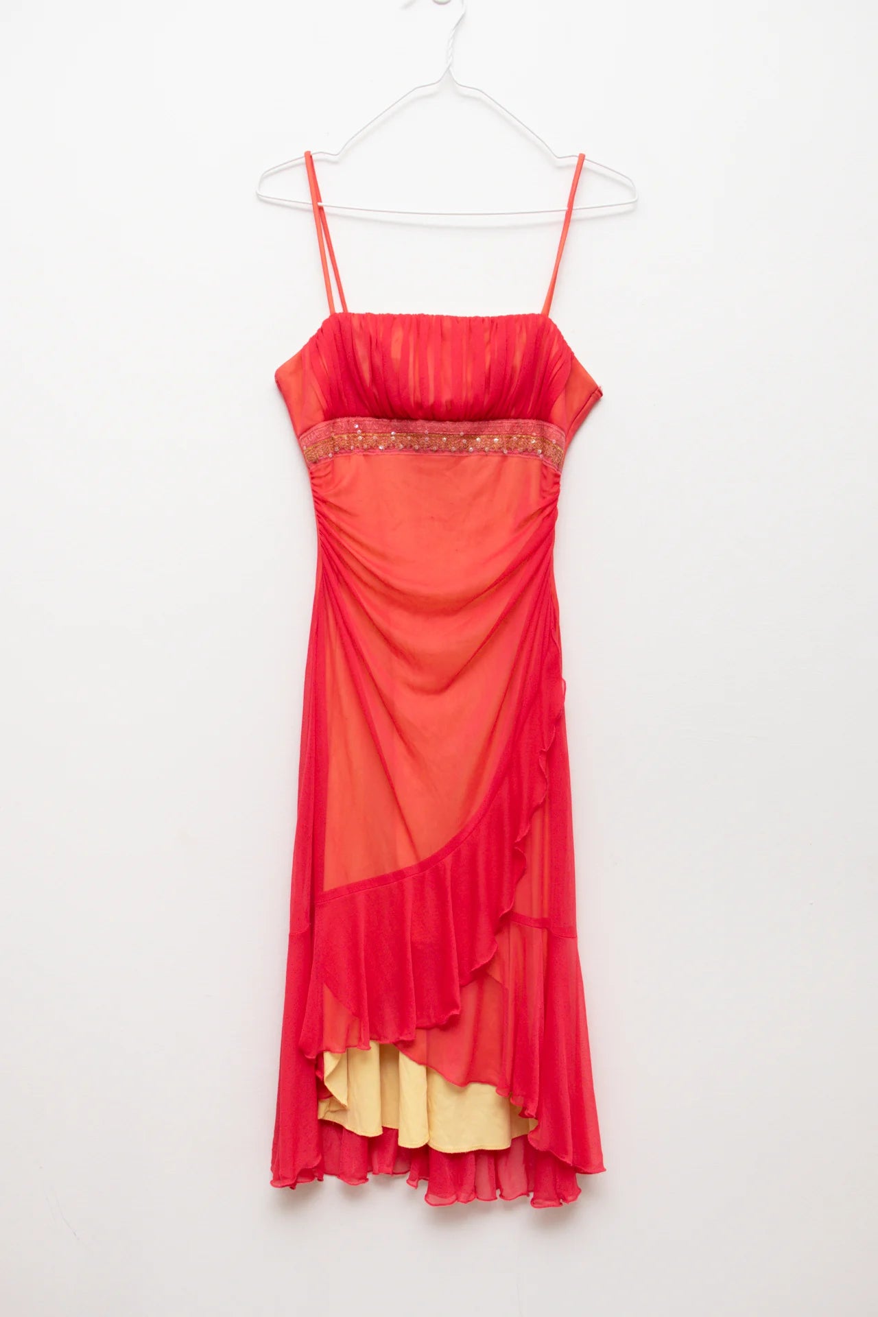 City Triangles Ruched Mesh Slip Dress Orange | c. 166 | Size 8/10