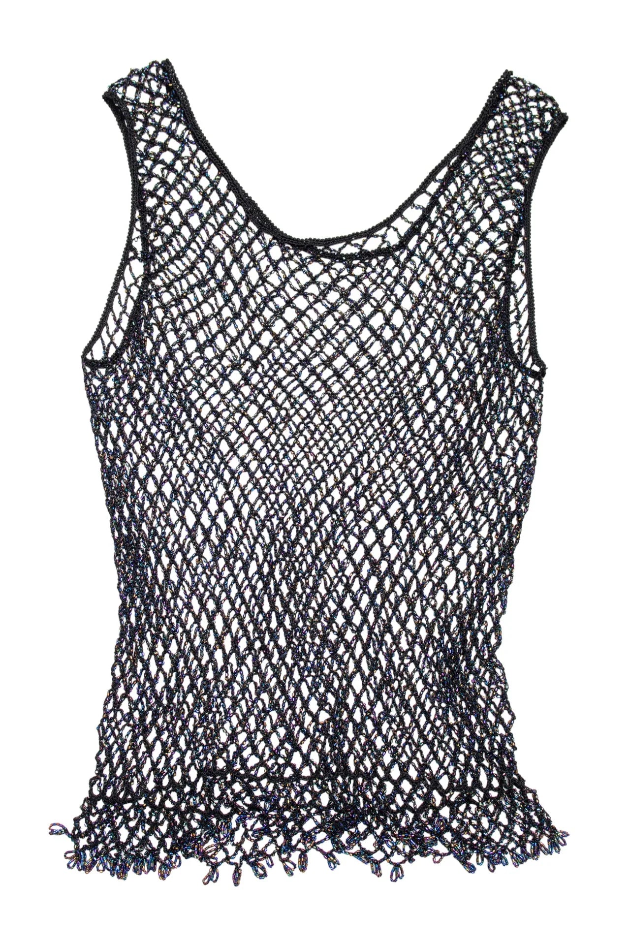 Beaded Crochet Tank Top Black | c. 167 | Size 12