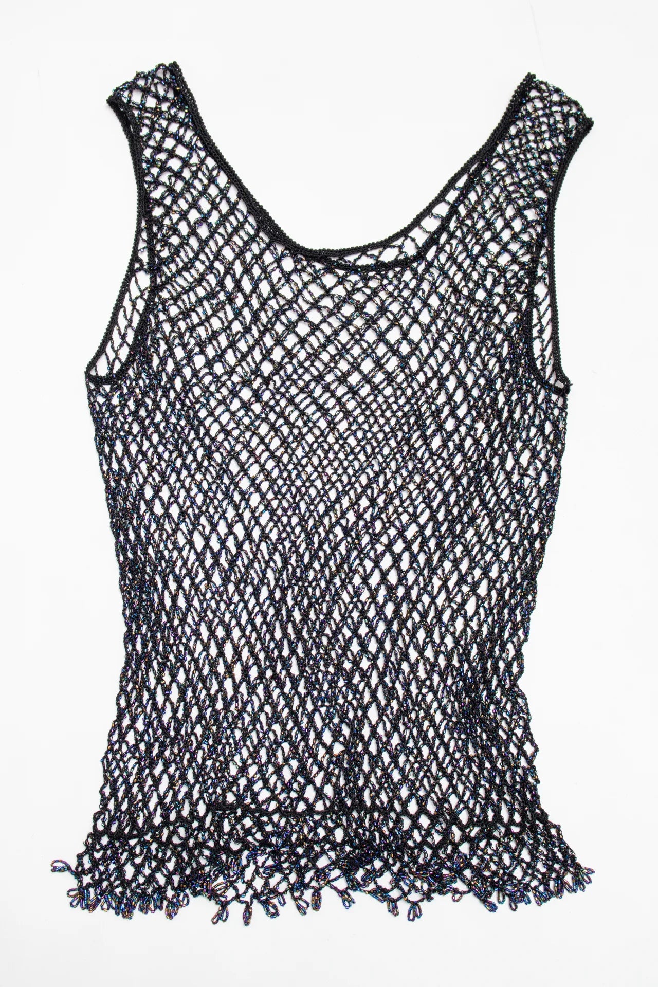 Beaded Crochet Tank Top Black | c. 167 | Size 12
