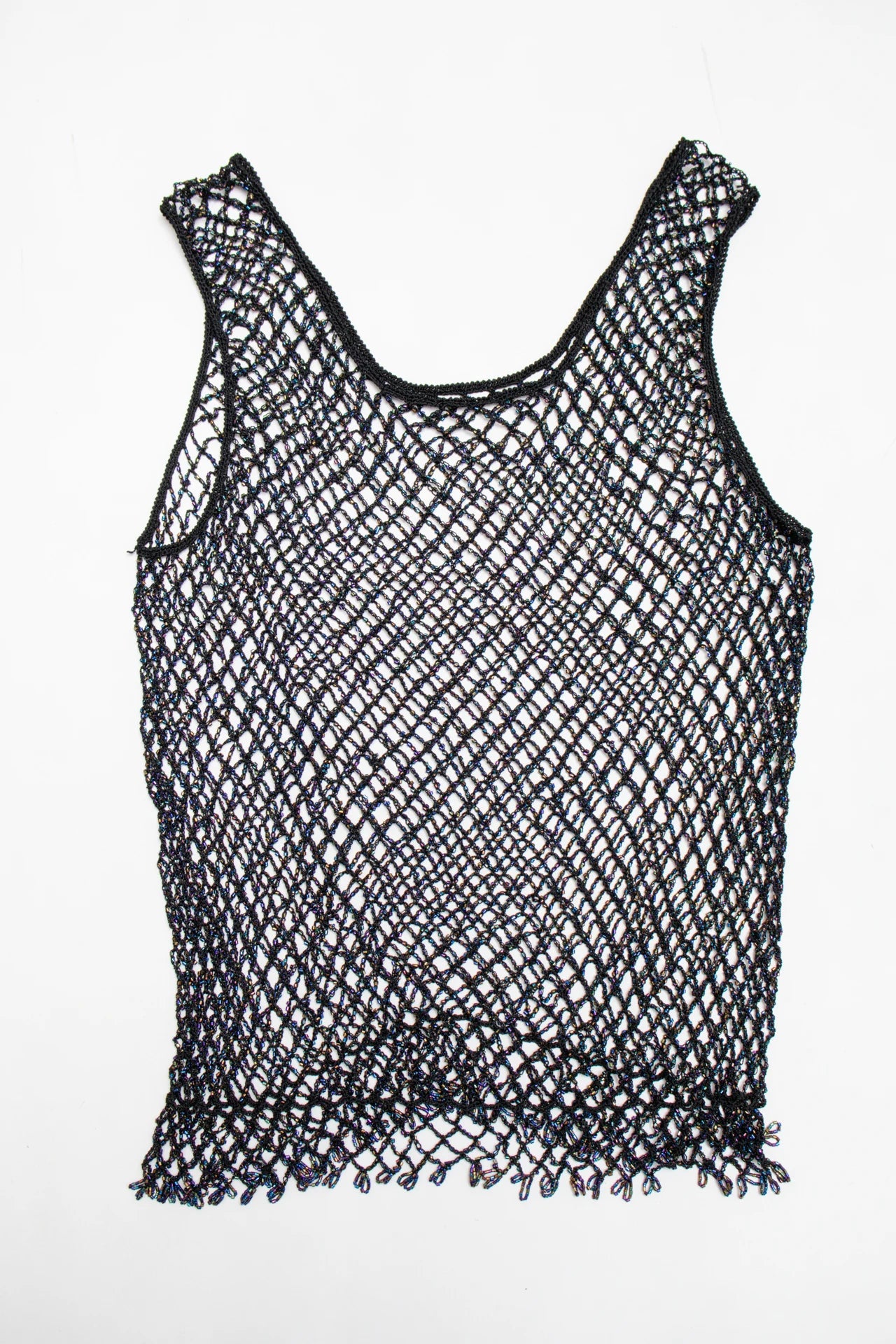 Beaded Crochet Tank Top Black | c. 167 | Size 12