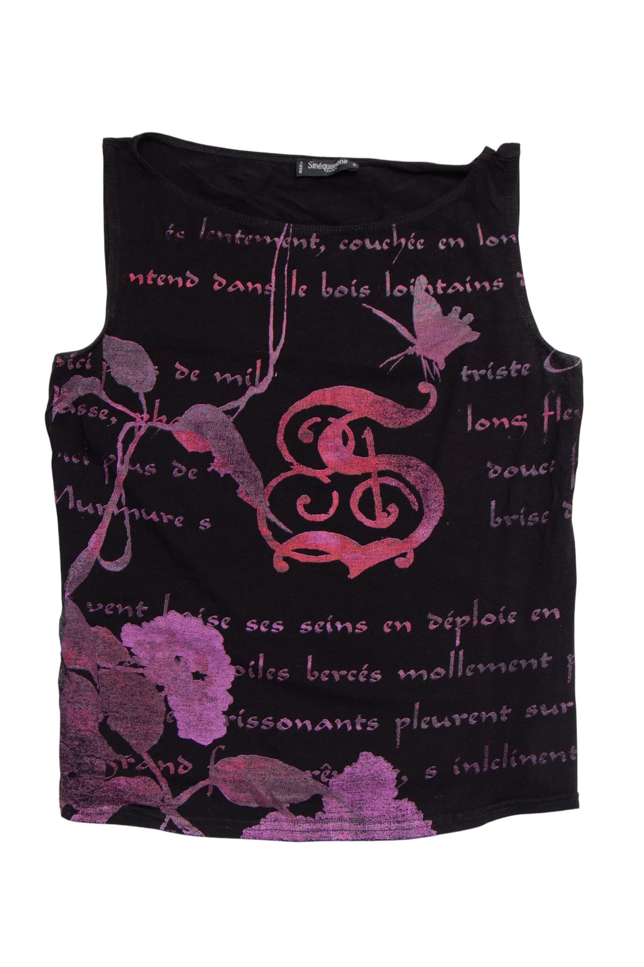 Sinéquanone Asymmetric Sleeveless Mesh Tank Top Black | c. 167 | Size 10