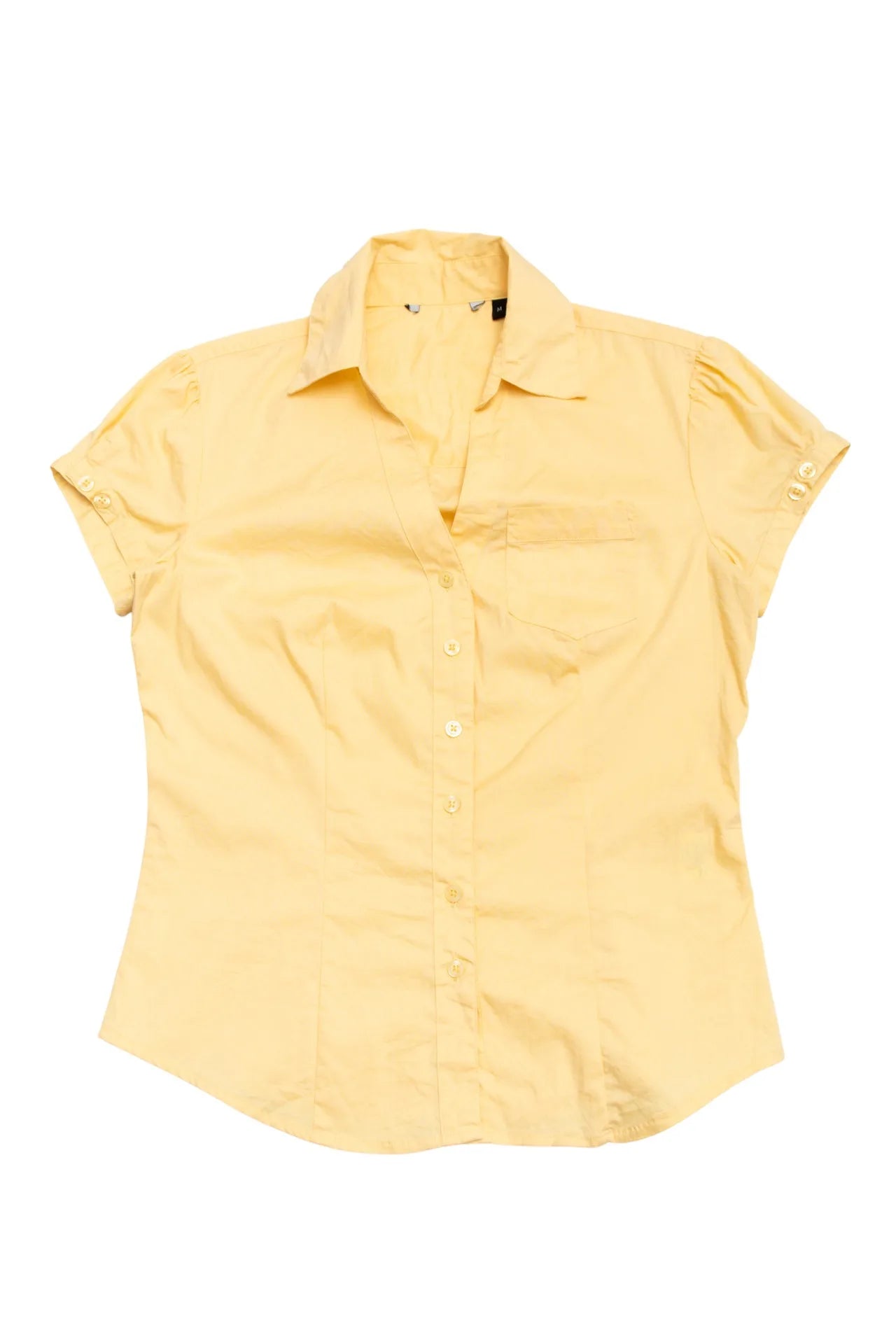 Butter Yellow Short Sleeve Button-up Shirt | c. 167 | Size 10