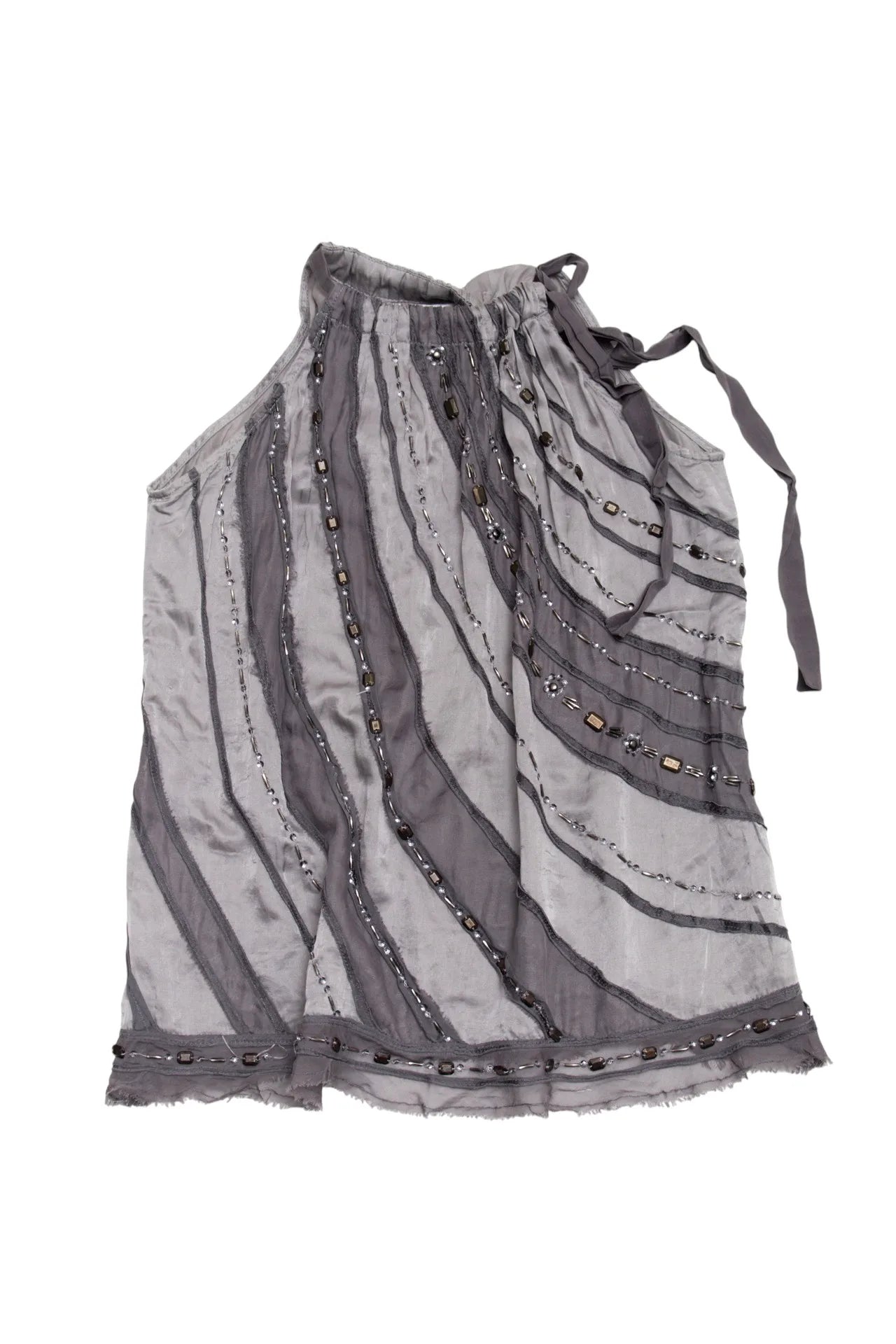 Promod Beaded Sleeveless Halter Top Gray | c. 167 | Size 8