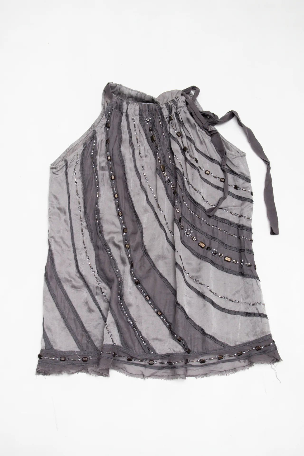 Promod Beaded Sleeveless Halter Top Gray | c. 167 | Size 8