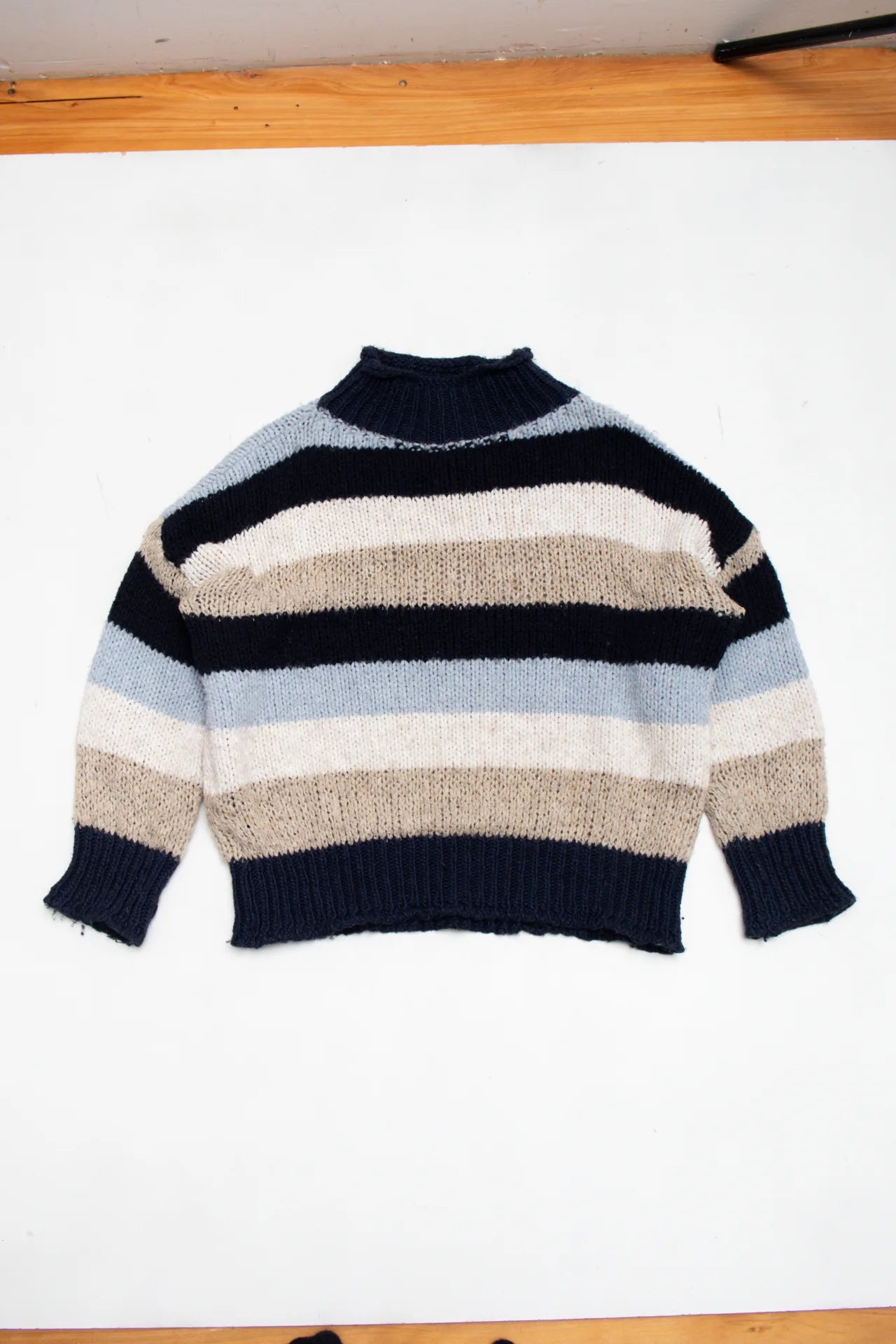 Striped Mock Neck Sweater Navy | c. 168 | Size 8