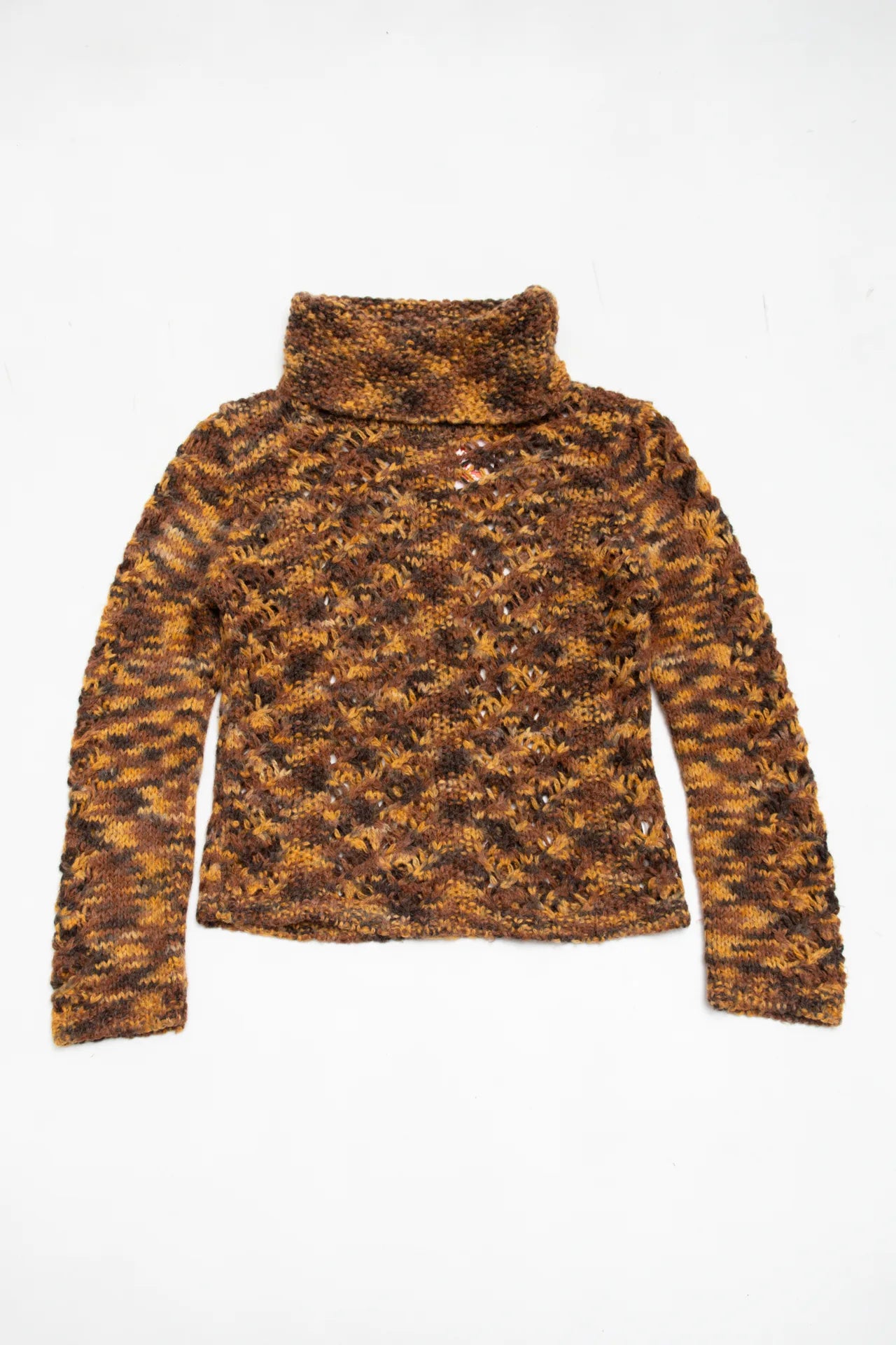 Alpaca S Pul Openwork Turtleneck Sweater Brown | c. 168 | Size 6