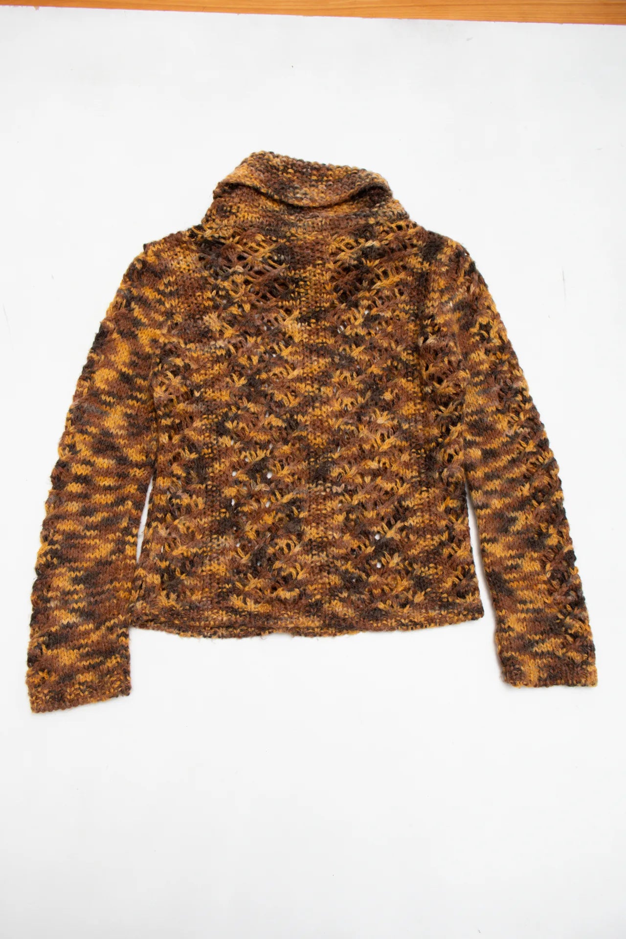 Alpaca S Pul Openwork Turtleneck Sweater Brown | c. 168 | Size 6