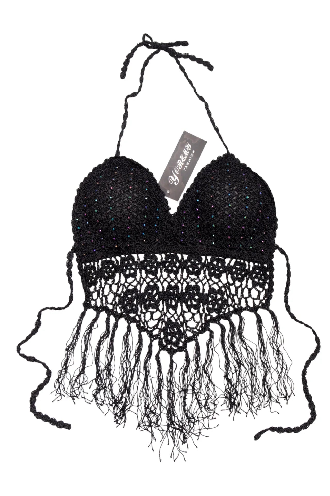 #01 Baolijia Crochet Halter Crop Top Black