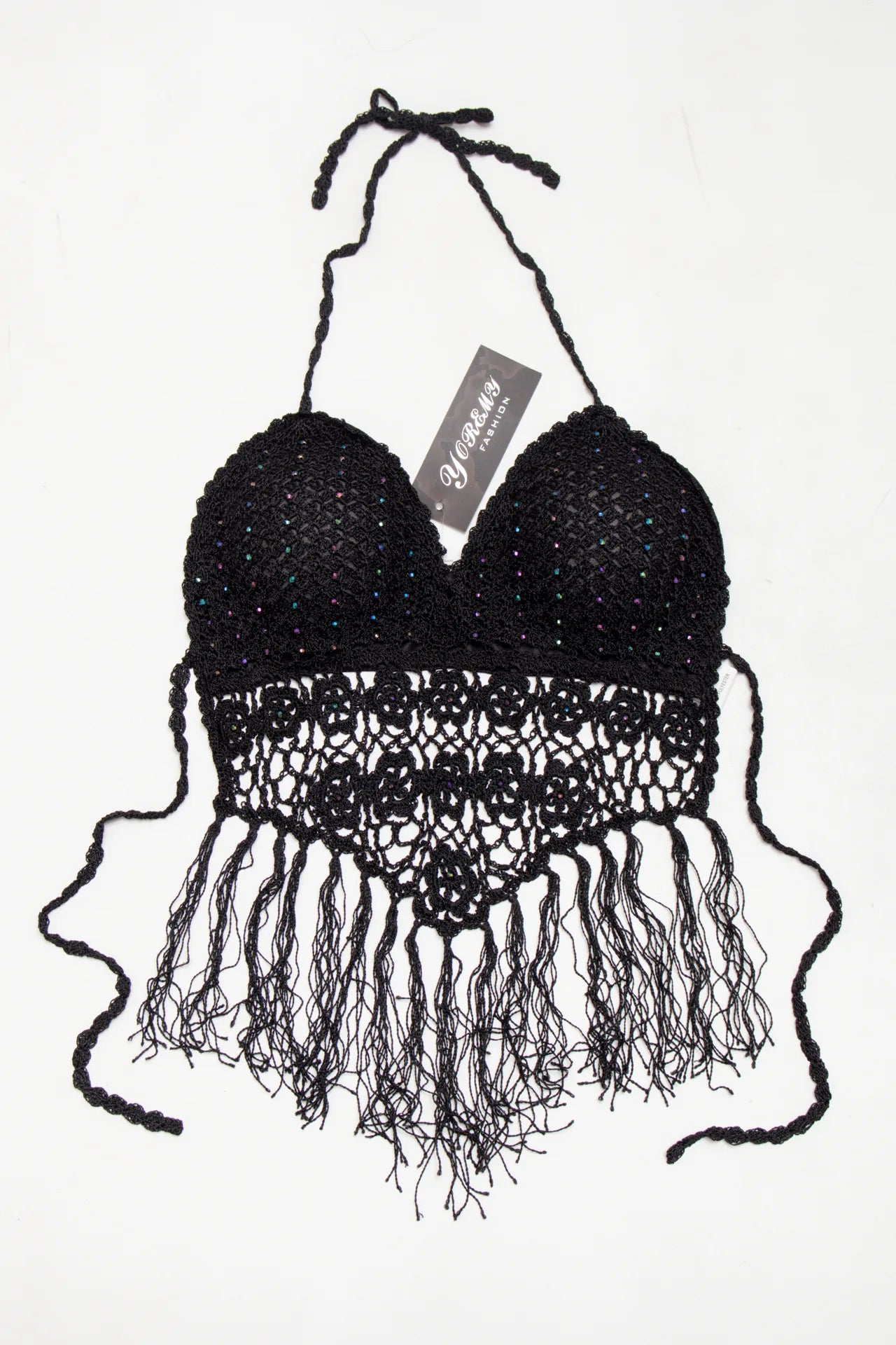 #01 Baolijia Crochet Halter Crop Top Black