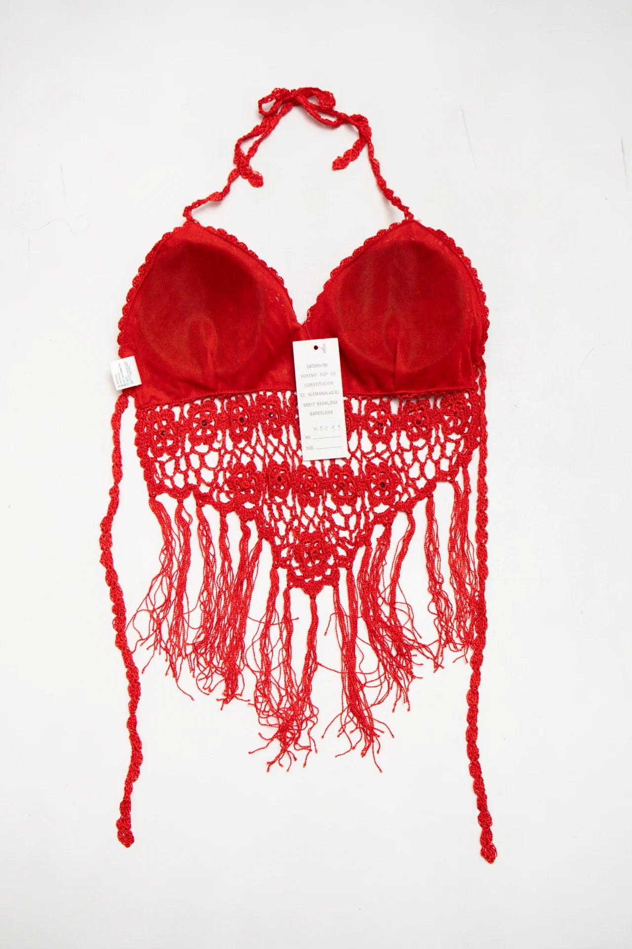 #02 Baolijia Crochet Halter Crop Top Red