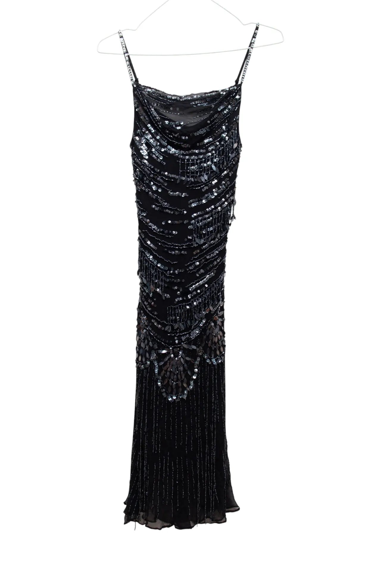 #160 Camaïeu Couture Beaded Sequin Evening Slip Dress Black | c. 169 | Size