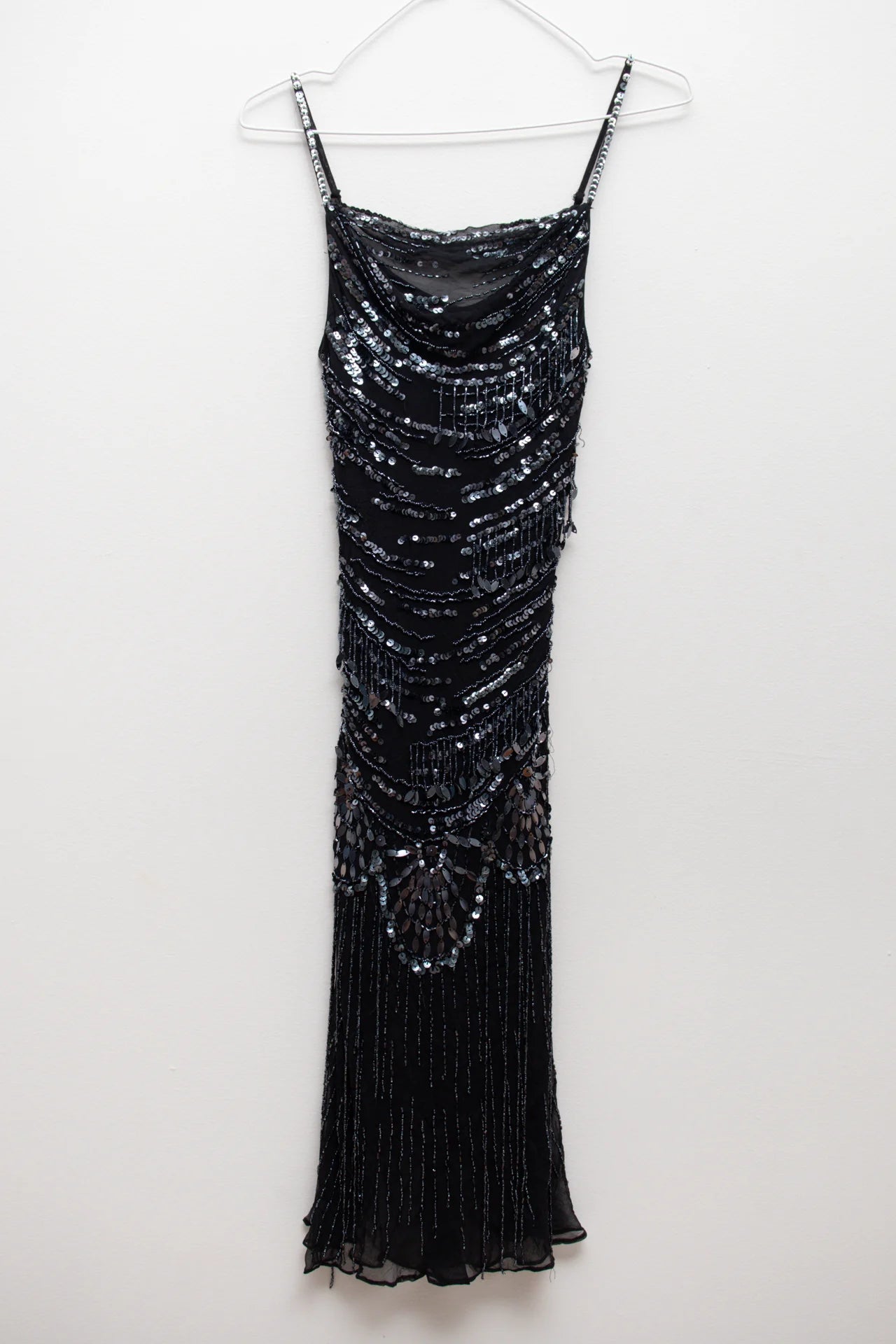 #160 Camaïeu Couture Beaded Sequin Evening Slip Dress Black | c. 169 | Size