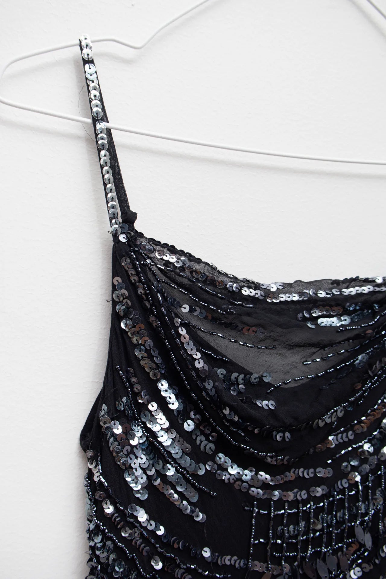 #160 Camaïeu Couture Beaded Sequin Evening Slip Dress Black | c. 169 | Size