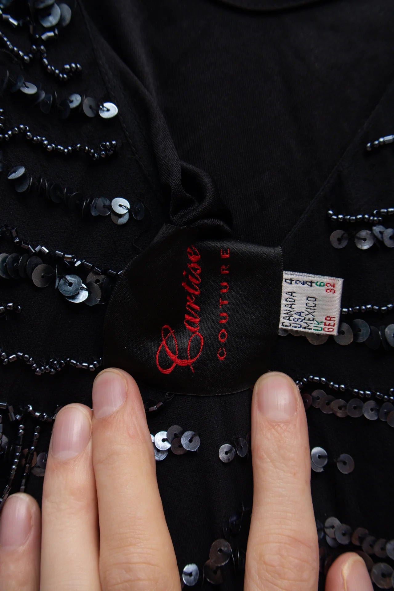 #160 Camaïeu Couture Beaded Sequin Evening Slip Dress Black | c. 169 | Size