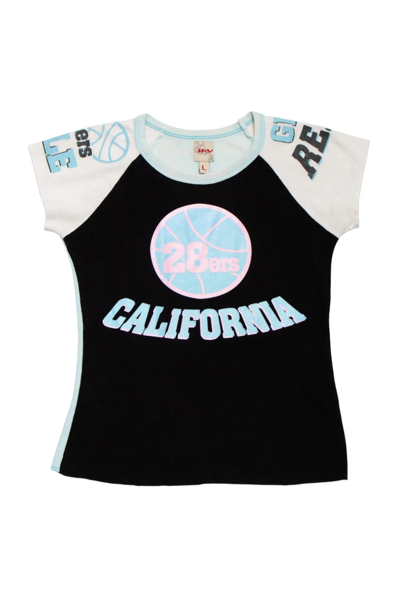 # Jennyfer Sporty Raglan Graphic T-shirt Black | c. 170 | Size 10