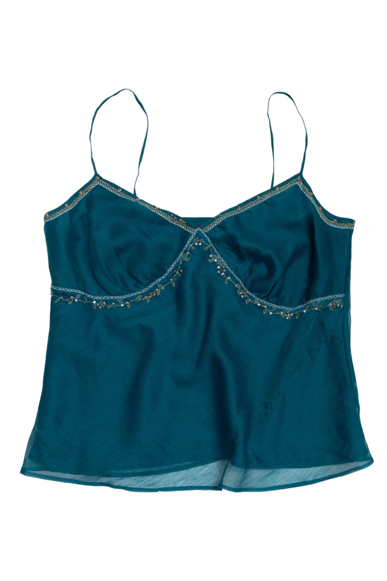 # Daisy Fuentes Woman Embroidered Teal Camisole Top Green | c. 170 | Size 12