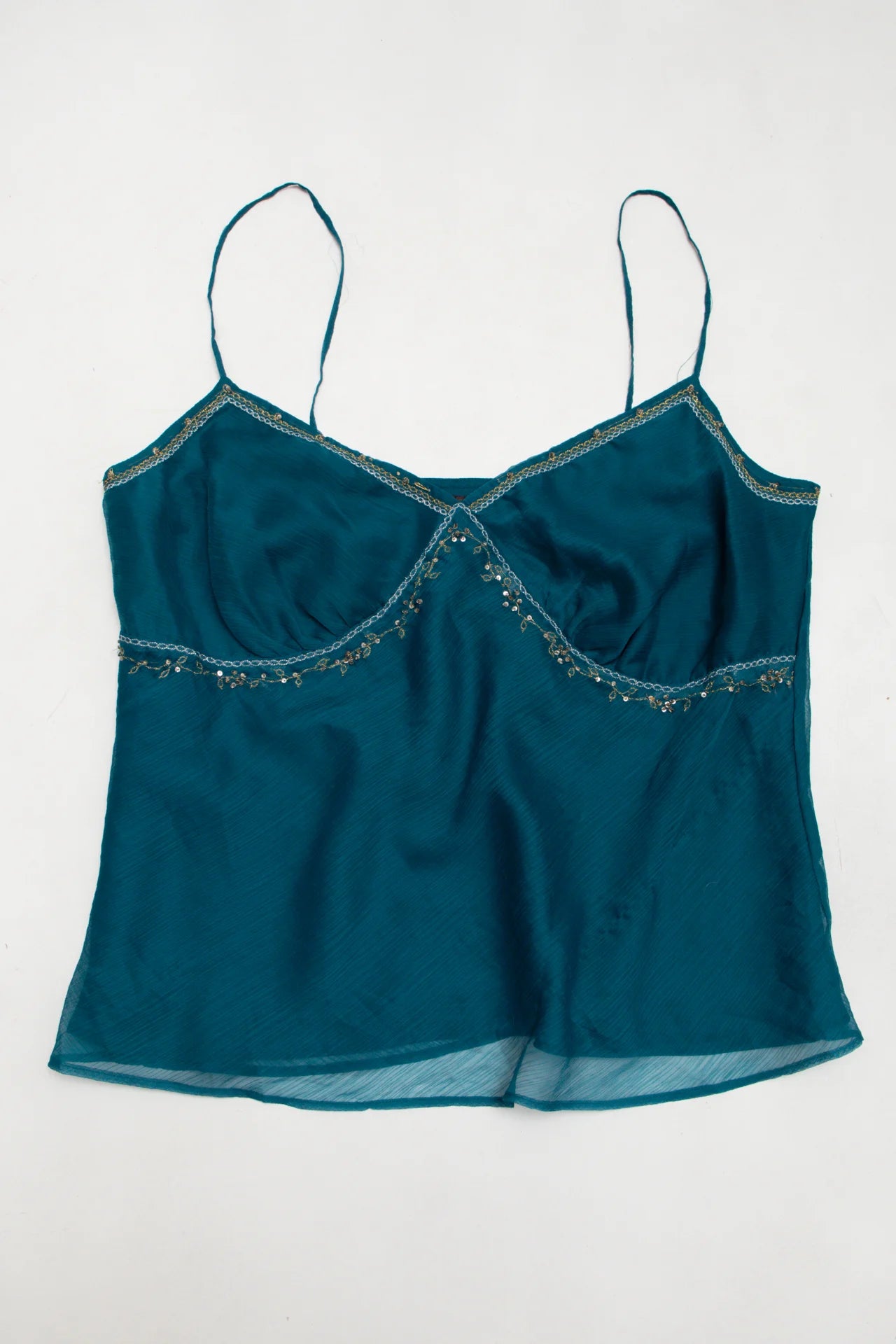 # Daisy Fuentes Woman Embroidered Teal Camisole Top Green | c. 170 | Size 12