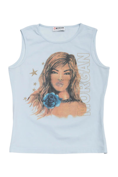 #52 Morgan De Toi Sleeveless Graphic Top Blue | c. 170 | Size 8