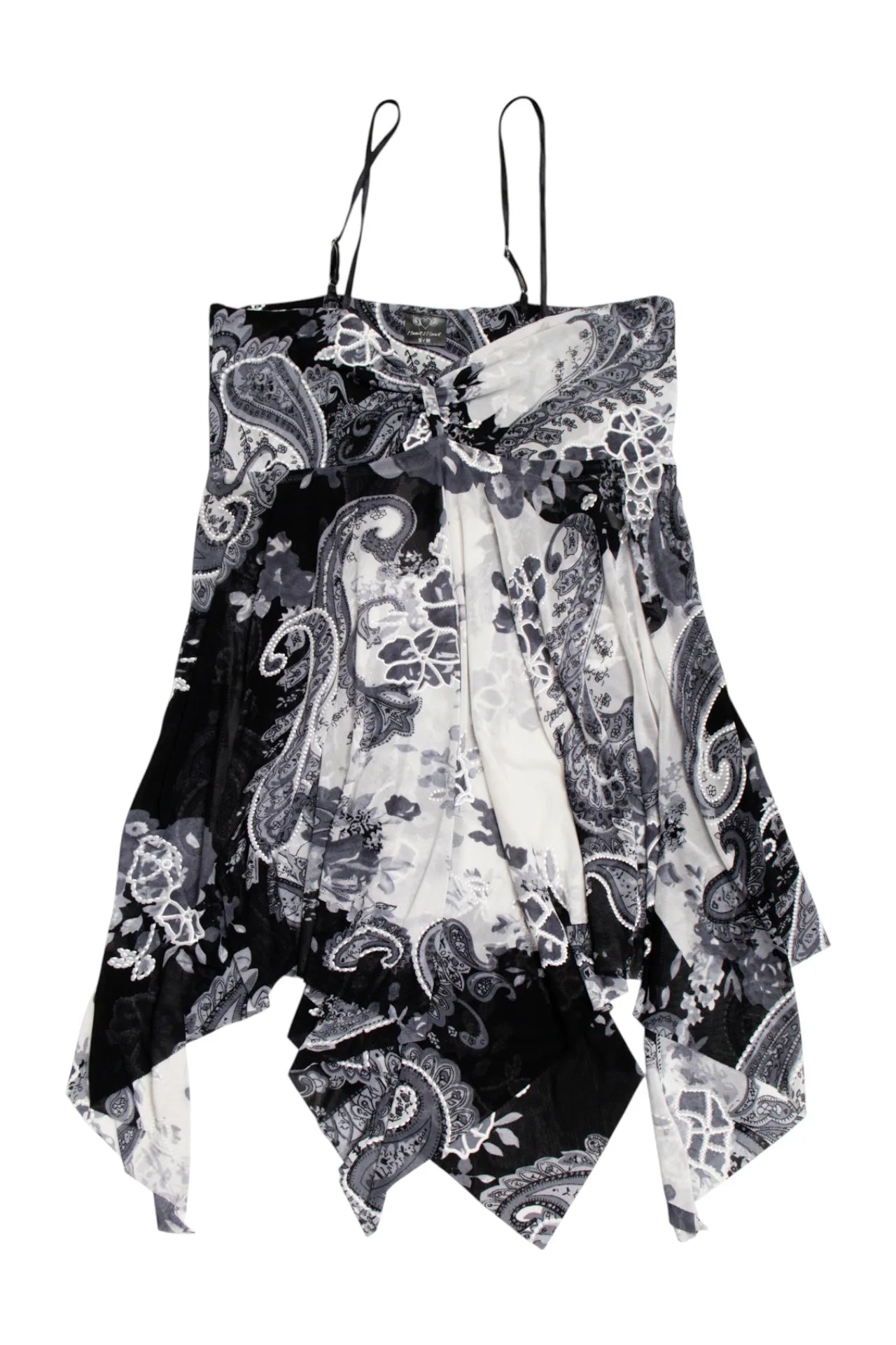 #78 Heart2heart Printed Handkerchief-hem Cami Dress Black | c. 170 | Size 8/10