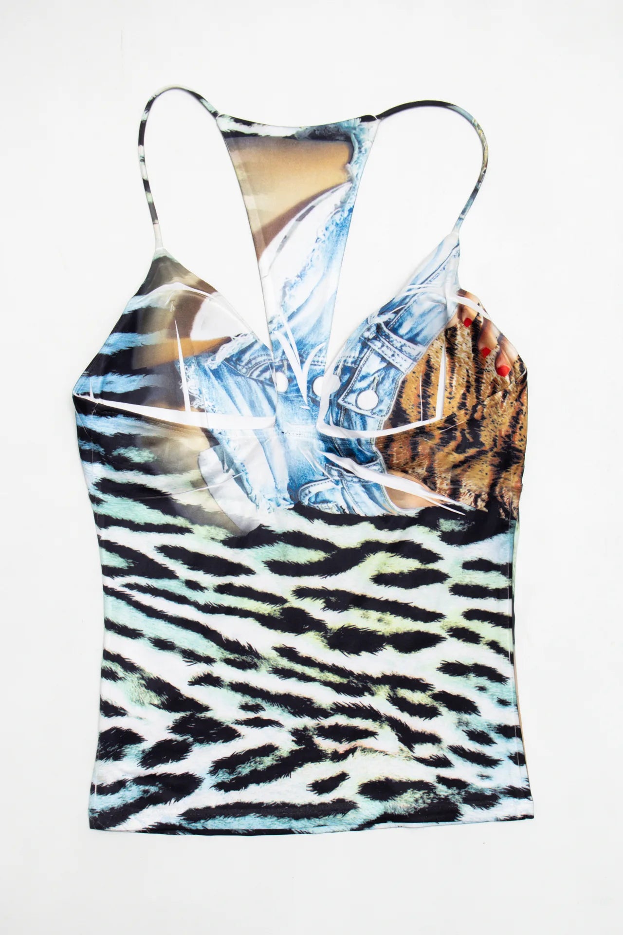 #89 Crimson Ivy Graphic Spaghetti Strap Cami Top Blue | c. 170 | Size 8