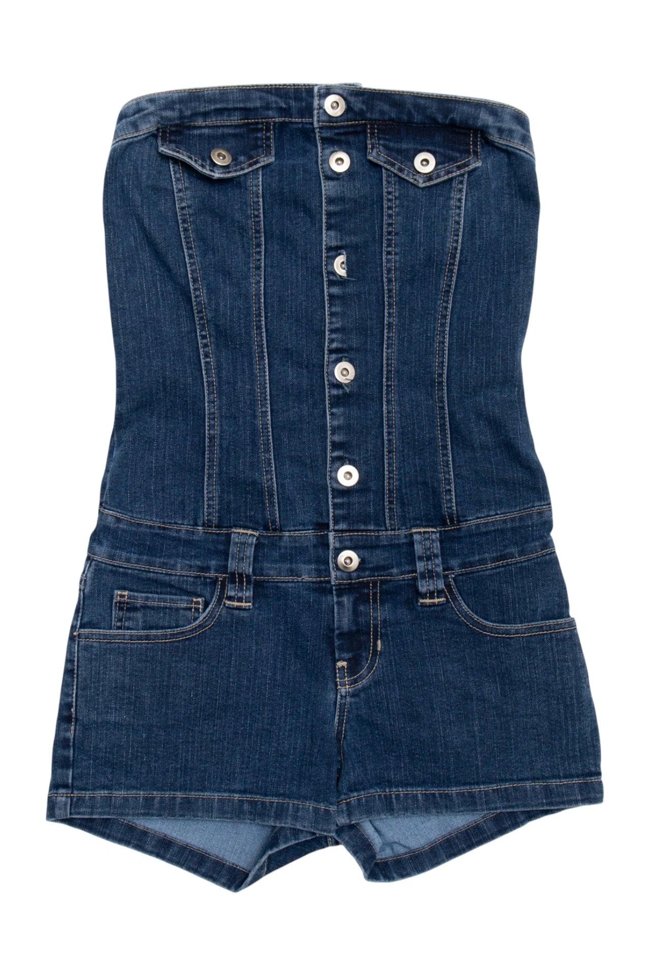#146 Wax Jeans Strapless Denim Romper Shorts Blue | c. 170 | Size 6