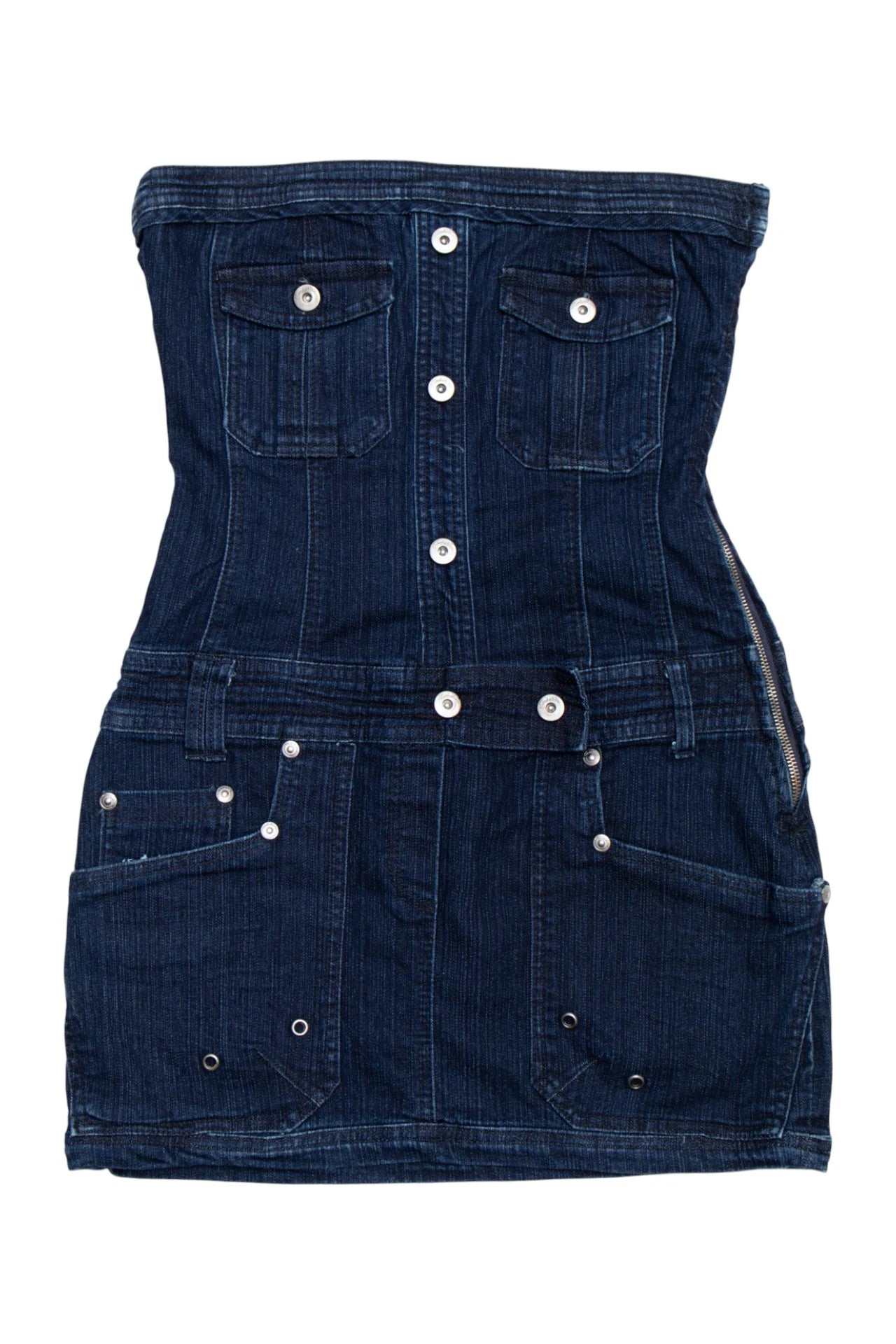 #148 Seduction Strapless Denim Mini Dress Blue | c. 170 | Size 10