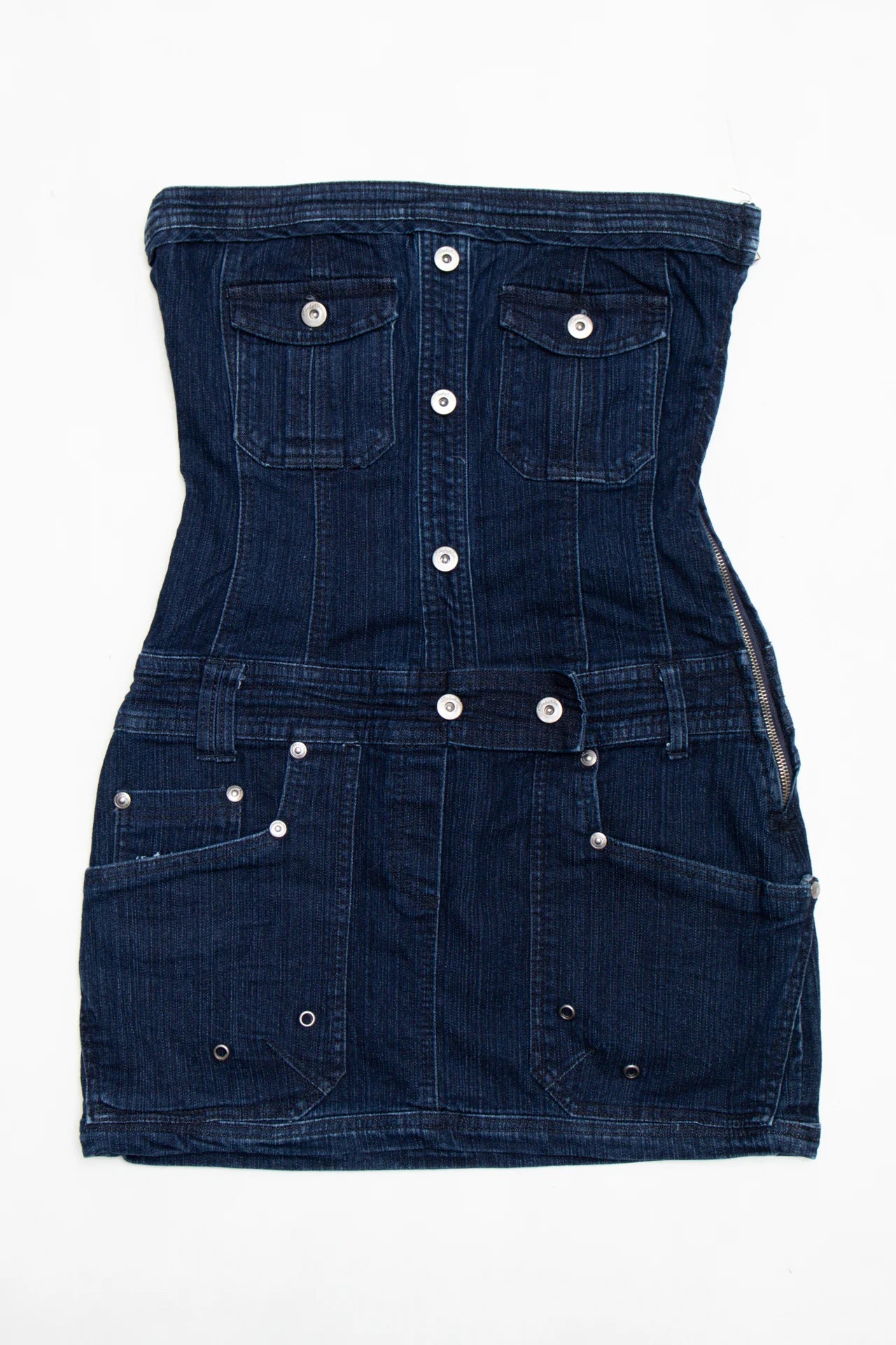 #148 Seduction Strapless Denim Mini Dress Blue | c. 170 | Size 10