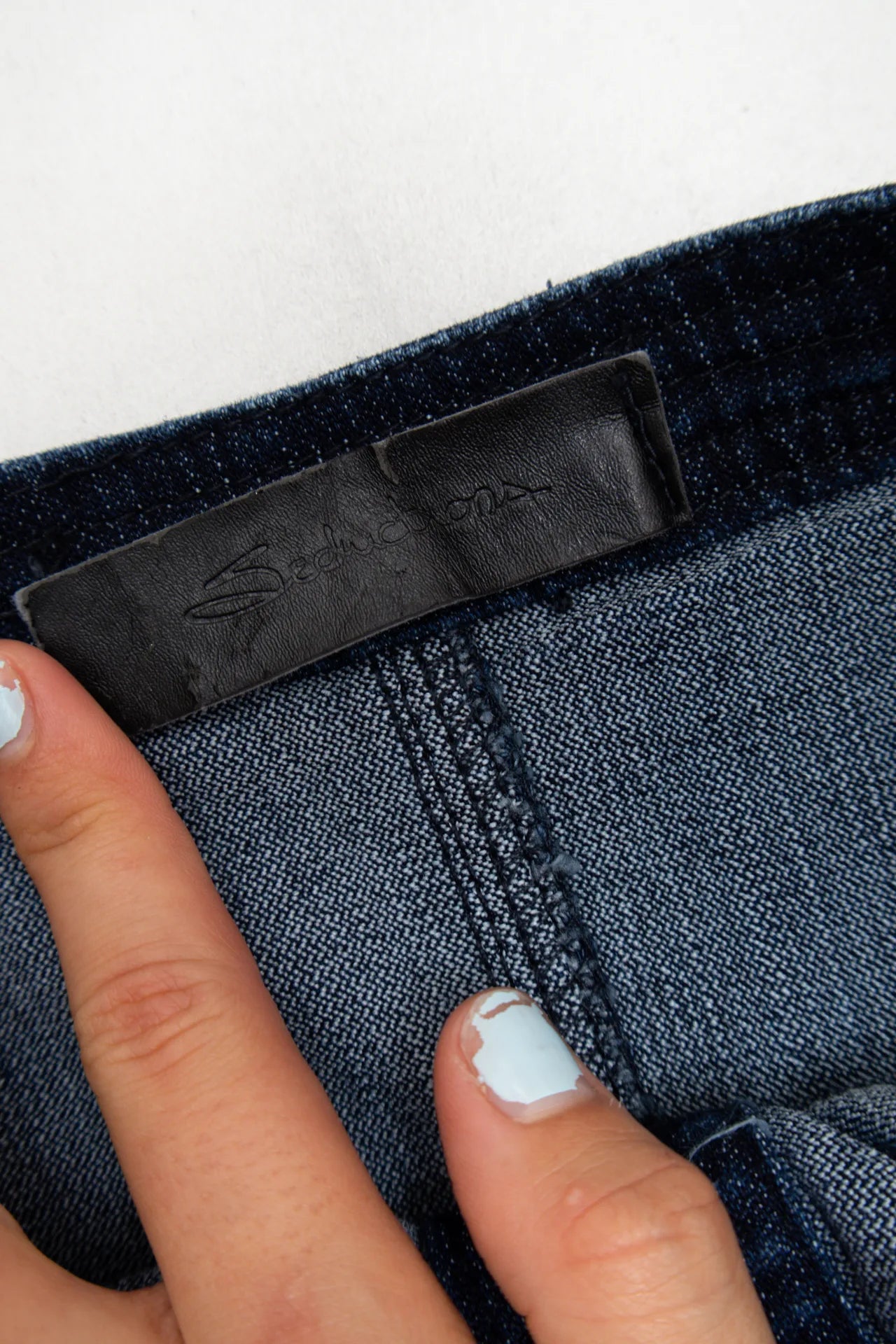 #148 Seduction Strapless Denim Mini Dress Blue | c. 170 | Size 10