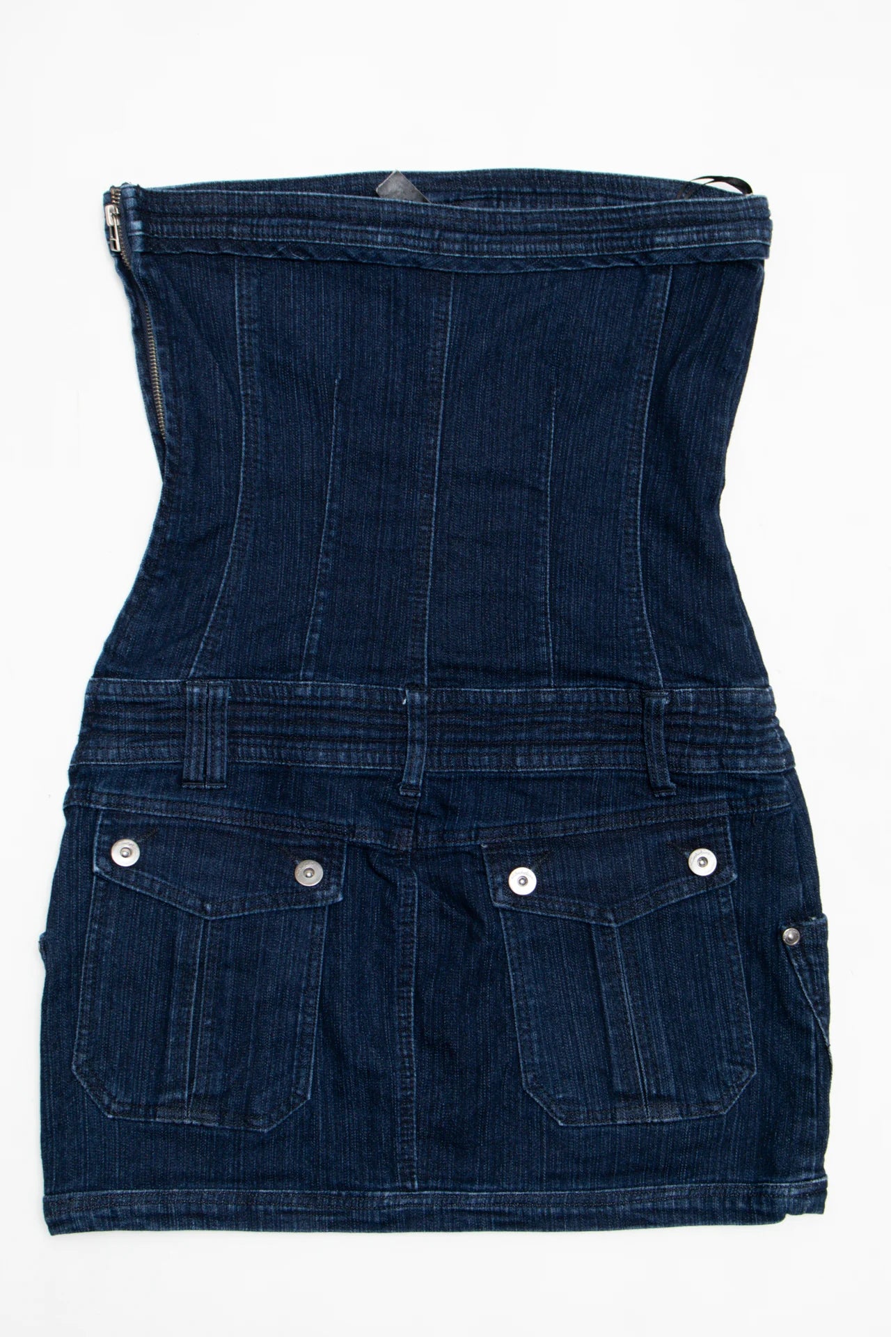 #148 Seduction Strapless Denim Mini Dress Blue | c. 170 | Size 10