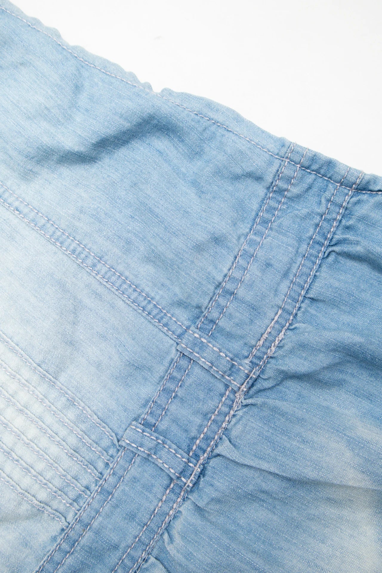 #149 Bianco Strapless Light Wash Denim Ruffle Mini Dress Blue | c. 170 | Size 10