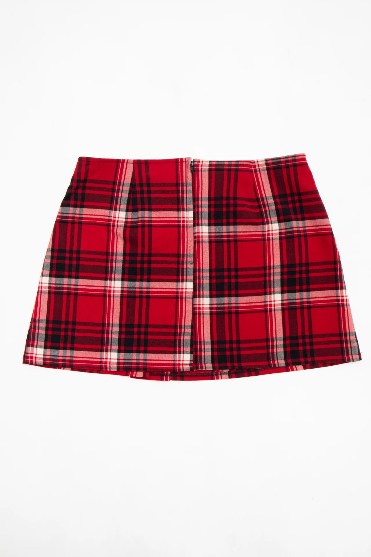#164 Rag Plaid Buckle Mini Skirt Red | c. 170 | Size 8