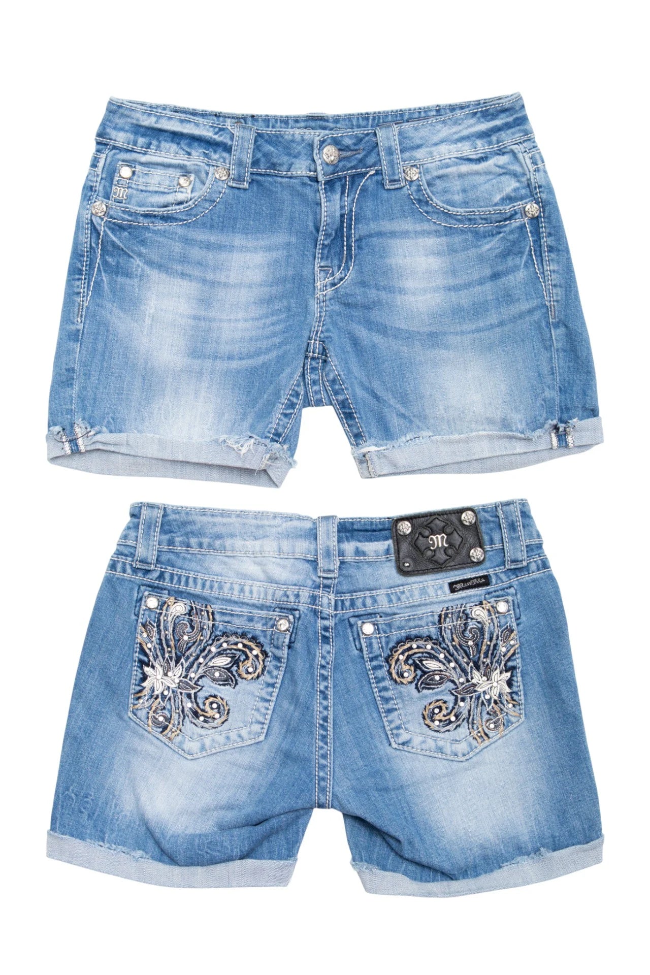 #184 Miss Me Cuffed Embellished Denim Shorts Blue | c. 170 | Size 8