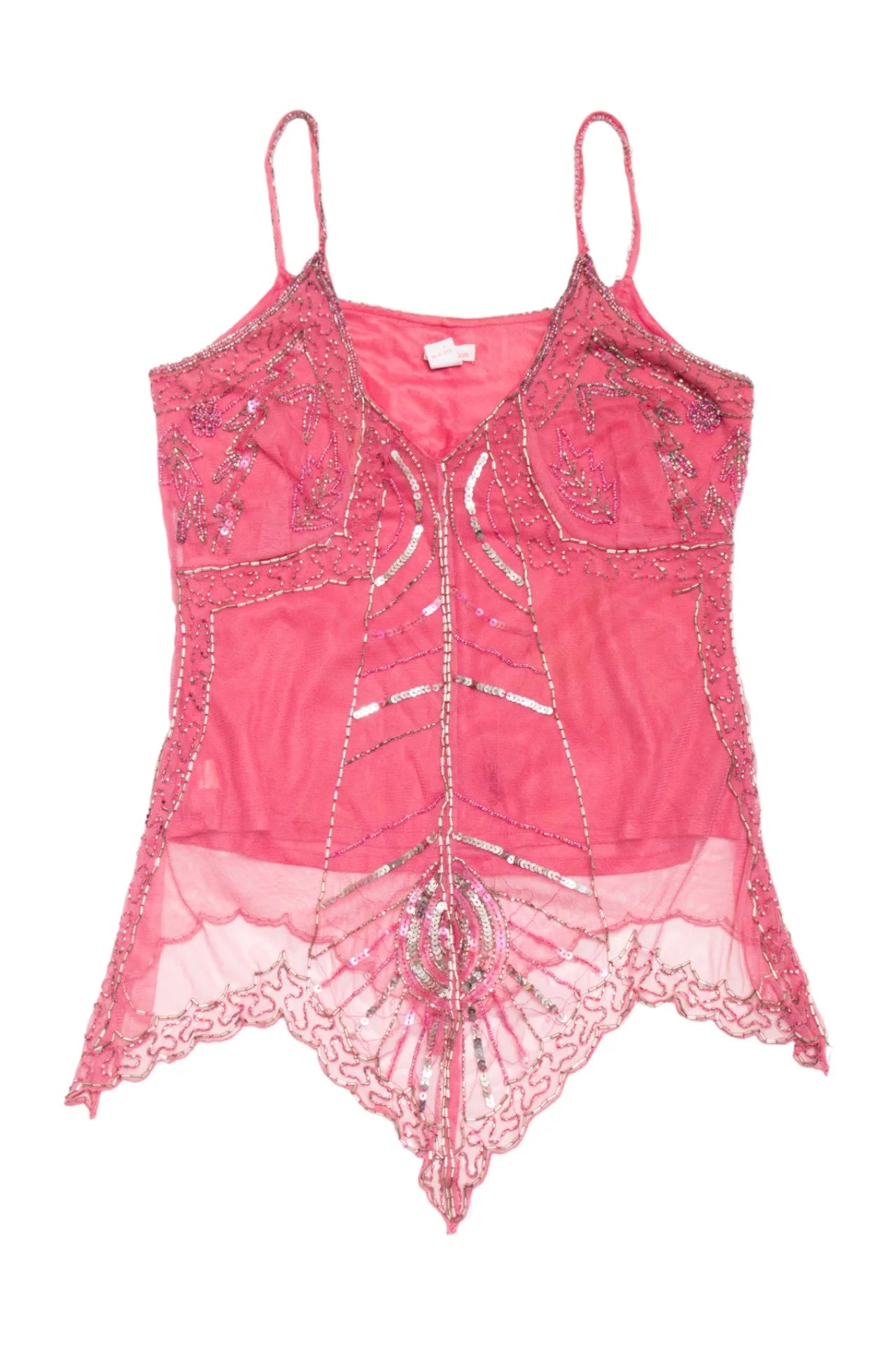#06 Feathers Embellished Handkerchief-hem Camisole Pink | c. 171 | Size 10