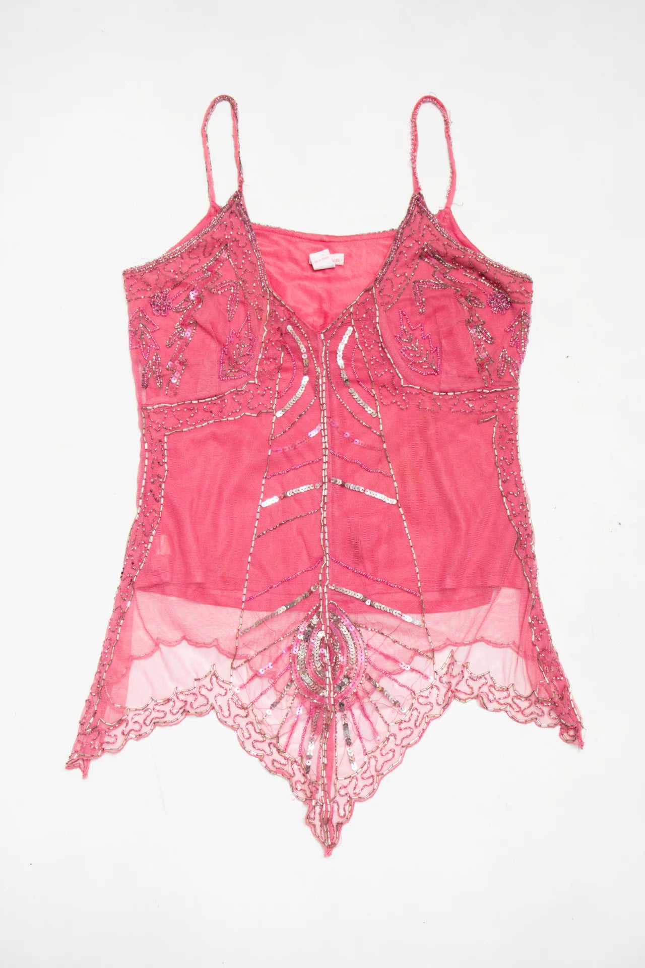 #06 Feathers Embellished Handkerchief-hem Camisole Pink | c. 171 | Size 10