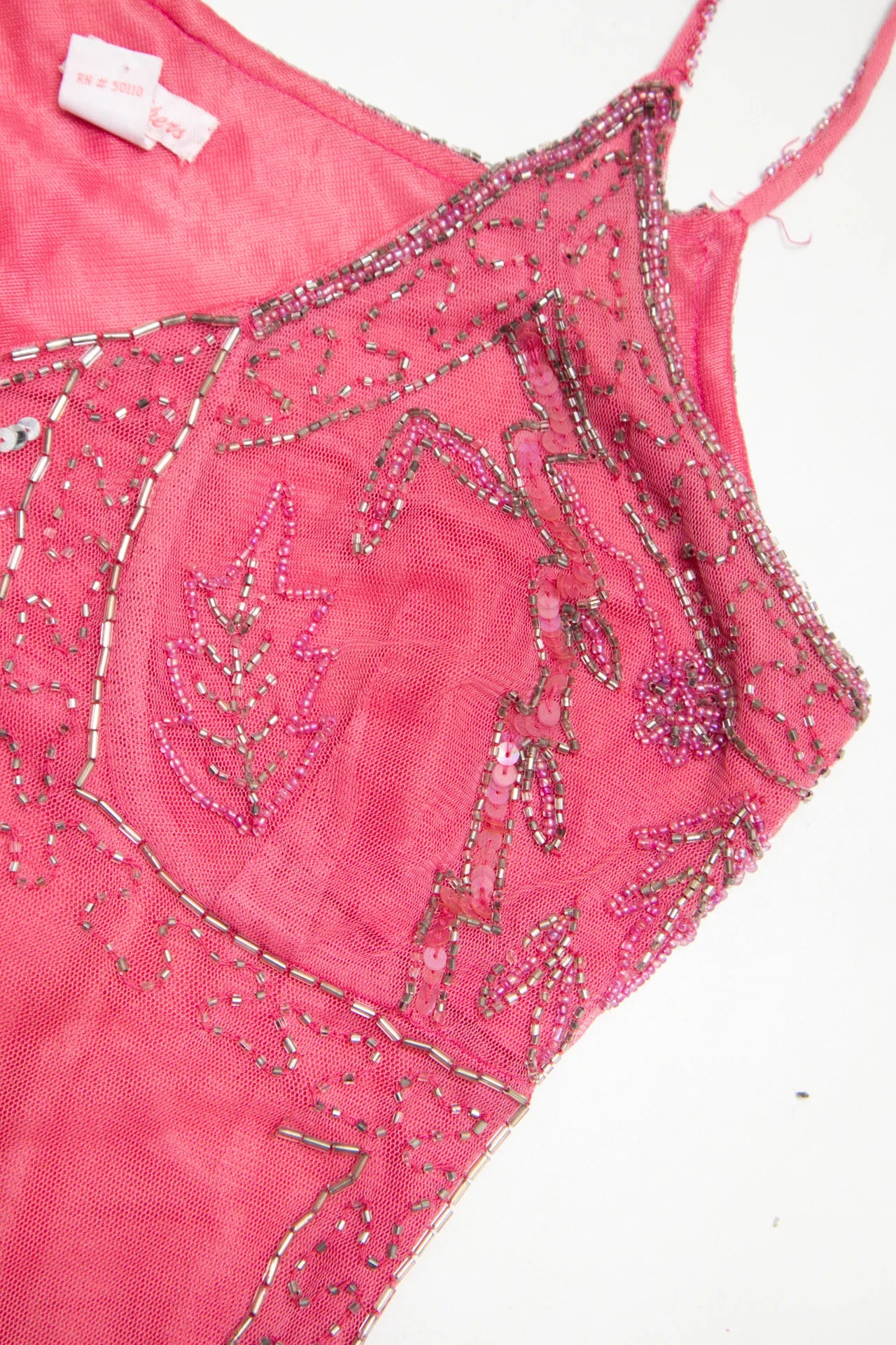 #06 Feathers Embellished Handkerchief-hem Camisole Pink | c. 171 | Size 10
