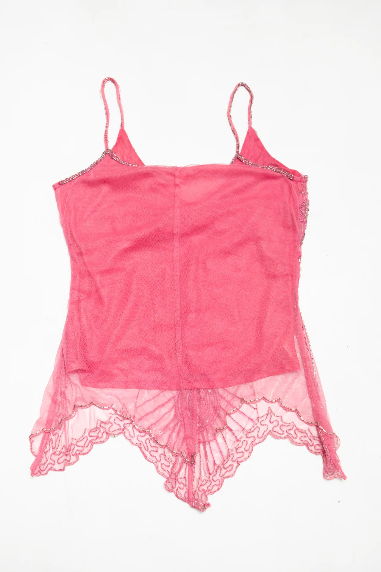 #06 Feathers Embellished Handkerchief-hem Camisole Pink | c. 171 | Size 10