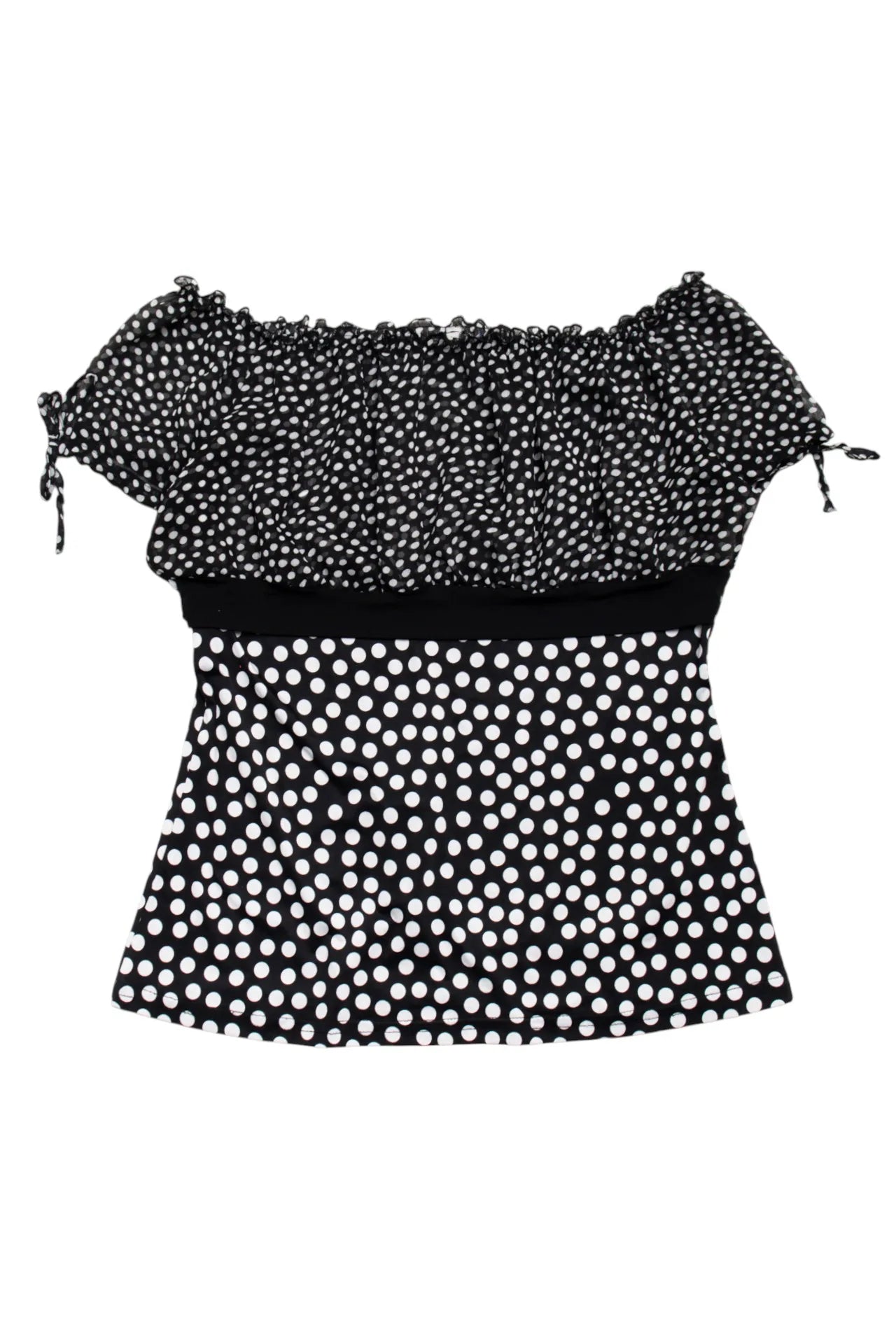 #76 Off-shoulder Polka Dot Top Black | c. 171 | Size 14
