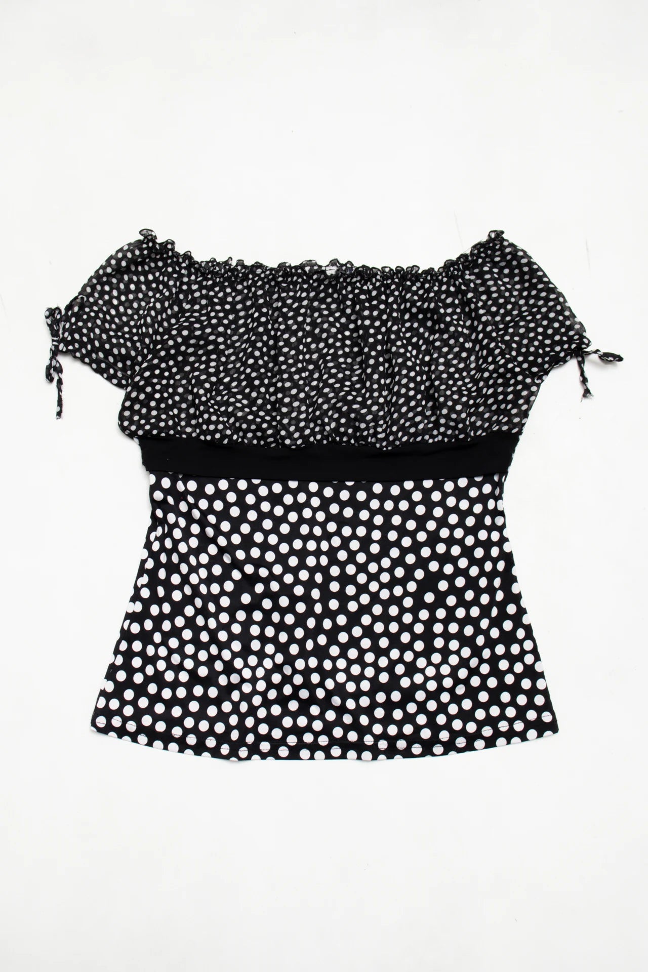 #76 Off-shoulder Polka Dot Top Black | c. 171 | Size 14