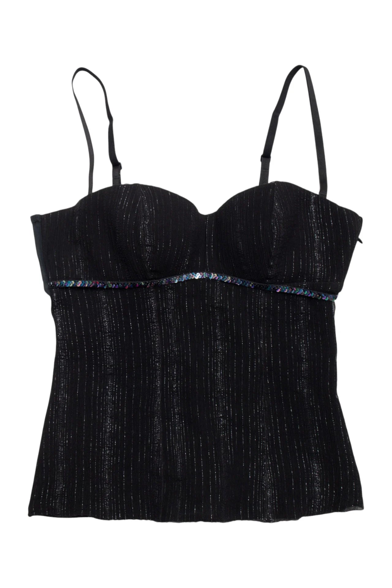 #82 Intimissimi Sequin-trimmed Pinstripe Camisole Top Black | c. 171 | Size 10
