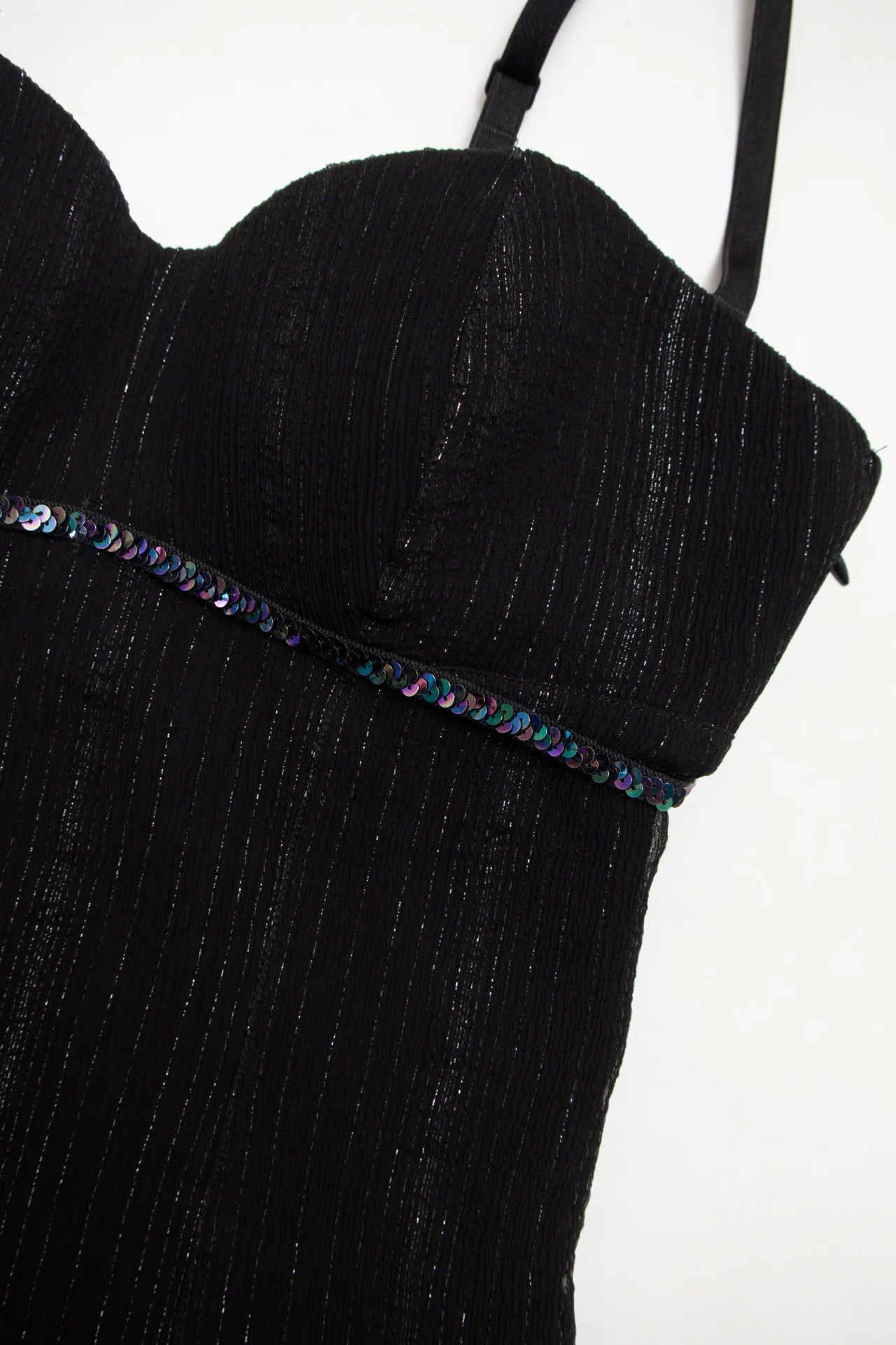 #82 Intimissimi Sequin-trimmed Pinstripe Camisole Top Black | c. 171 | Size 10