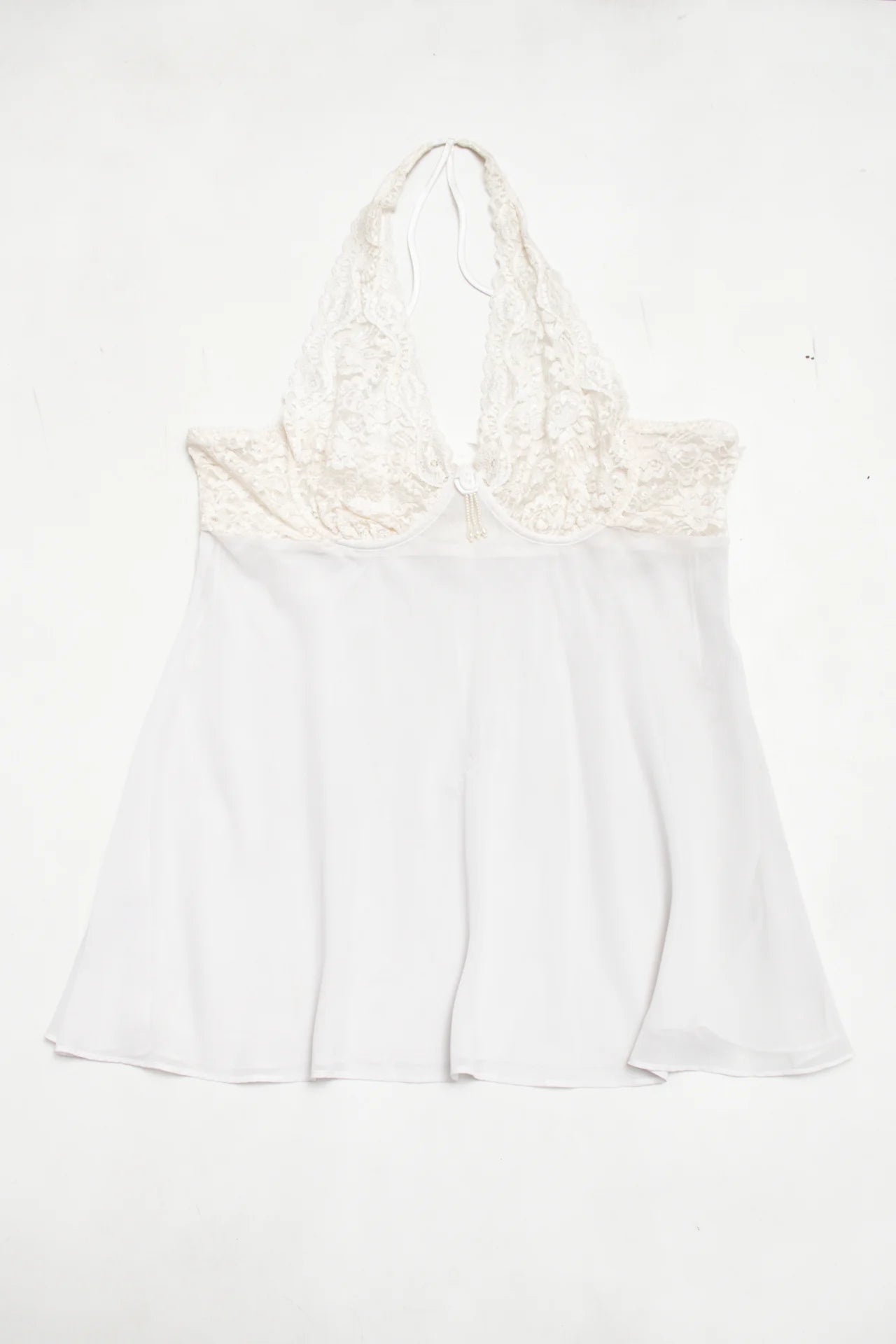 #109 Seductive Wear By Cinema Etoile Lace Halter Babydoll Slip White | c. | Size 12