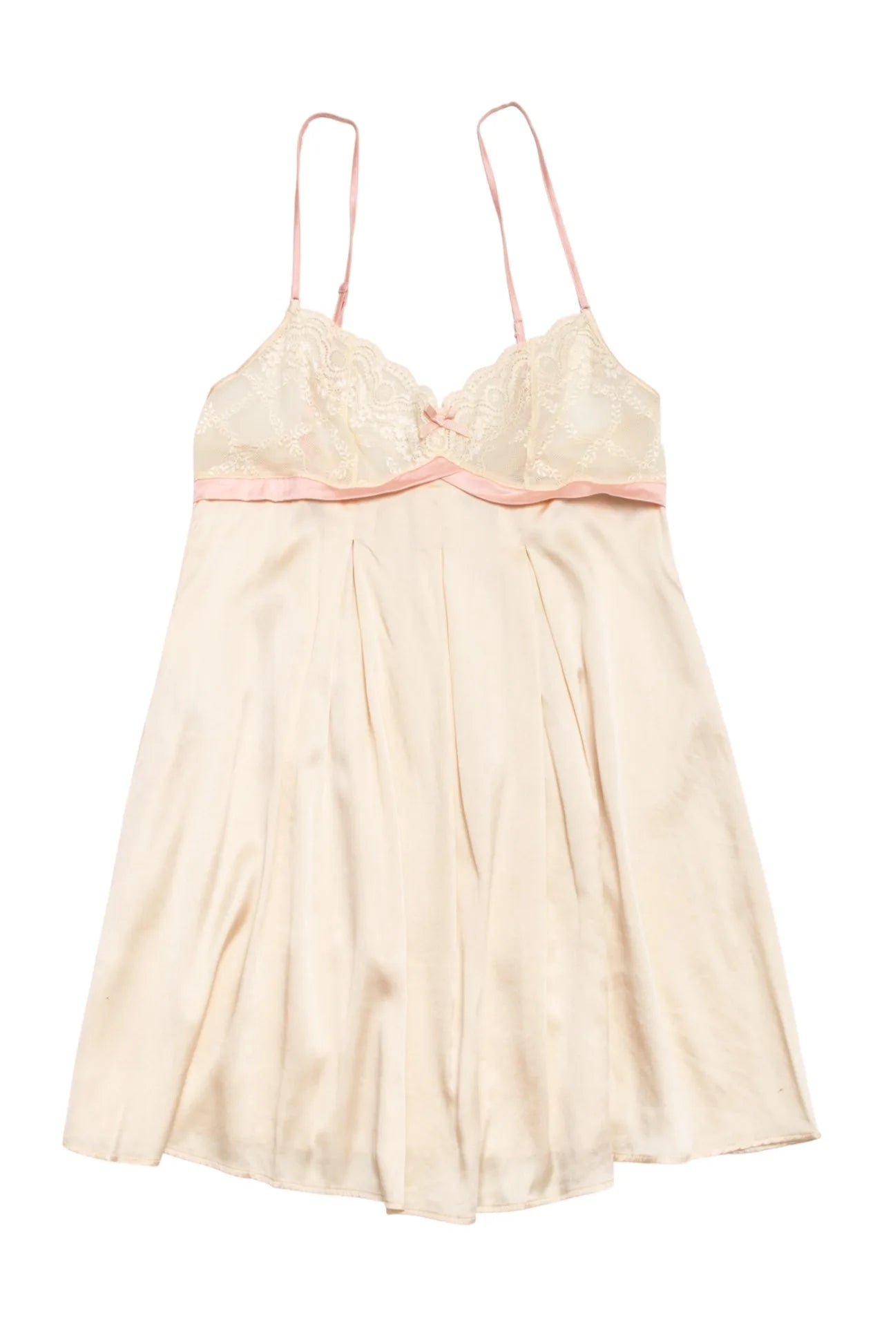 #120 Elle Macpherson Intimates Satin Lace Babydoll Chemise Beige | c. | Size 10