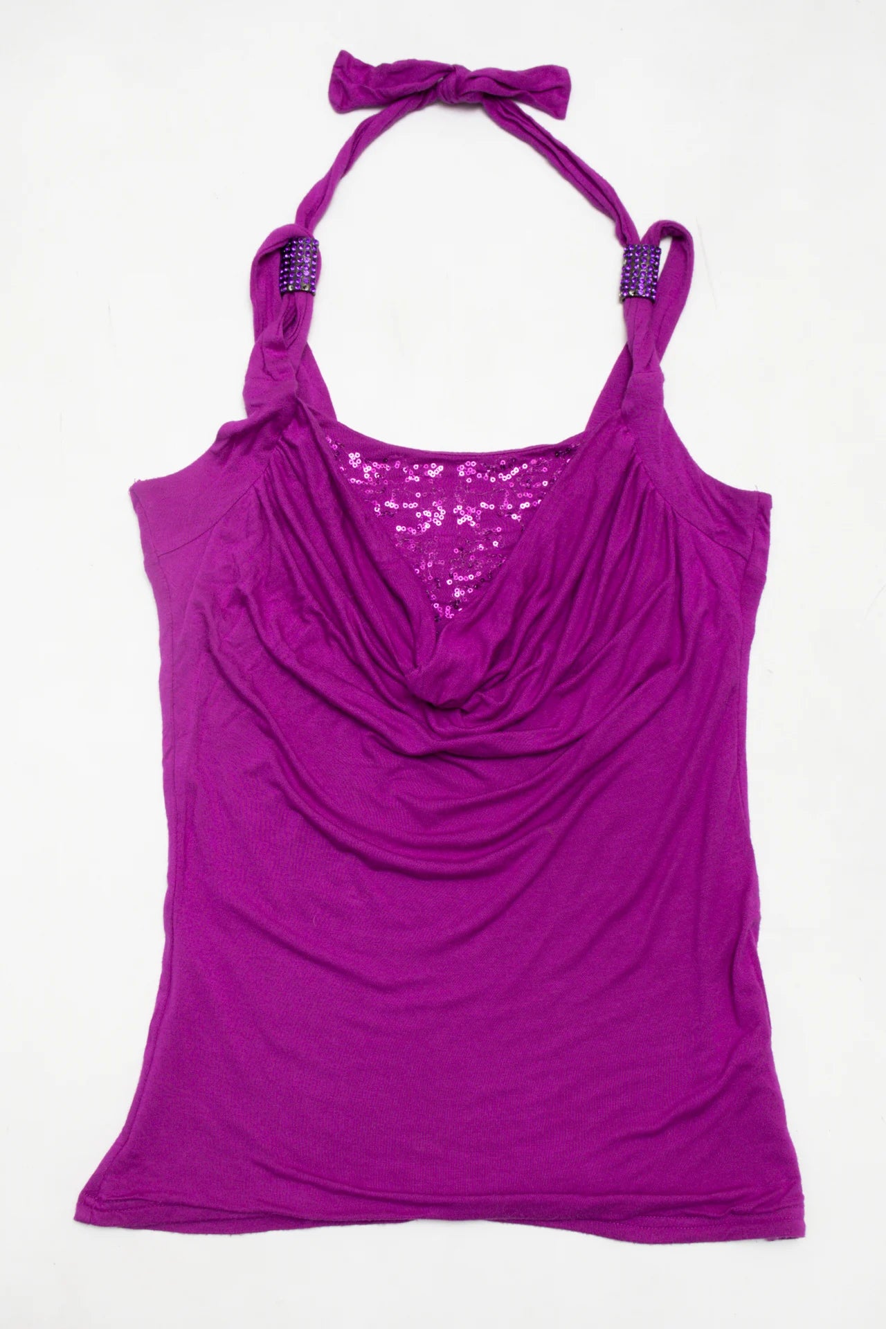 #05 Sequin-embellished Halter Cowl-neck Top Purple | c. 172 | Size 12