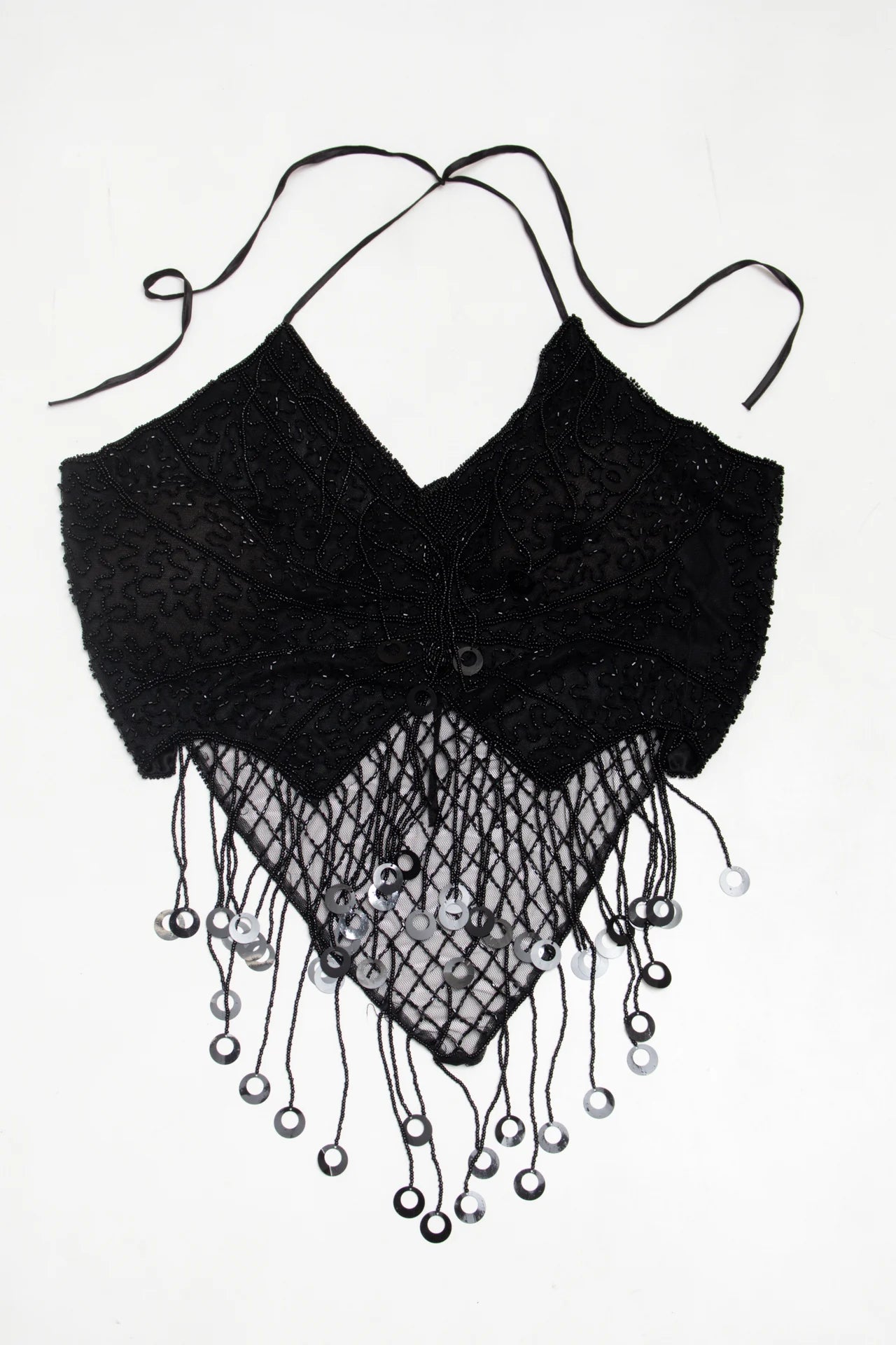 #13 Cono's Beaded Halter Crop Top Black | c. 172 | Size 12